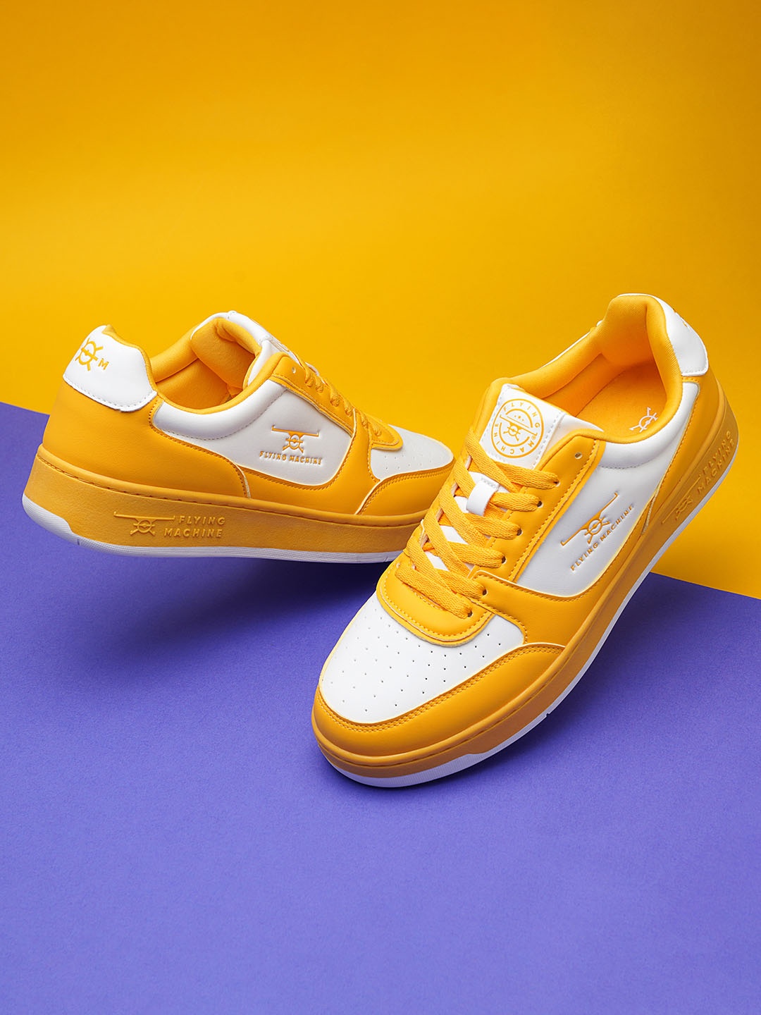 

Flying Machine Men Yardley Perforated Colourblocked Sneakers, Yellow
