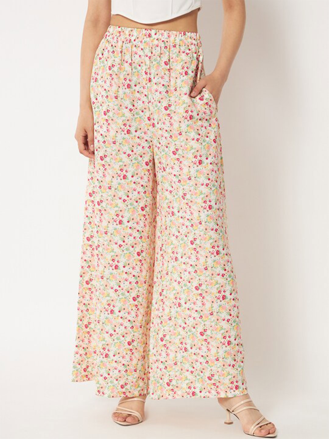 

COASTLAND Women Floral Printed Palazzos, Cream