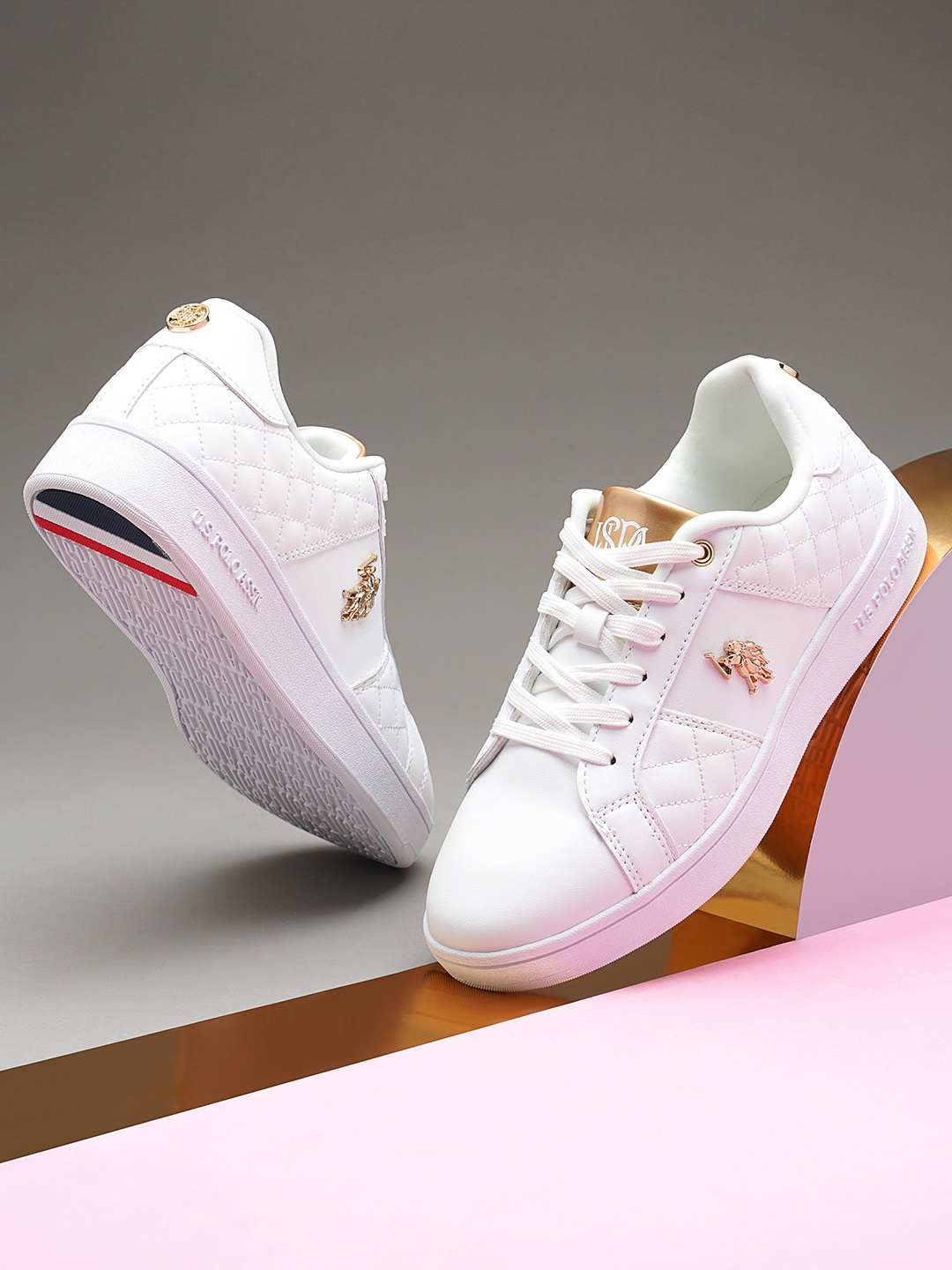 

U.S. Polo Assn. Women Lace-Up Round Toe PU Sneakers, Off white