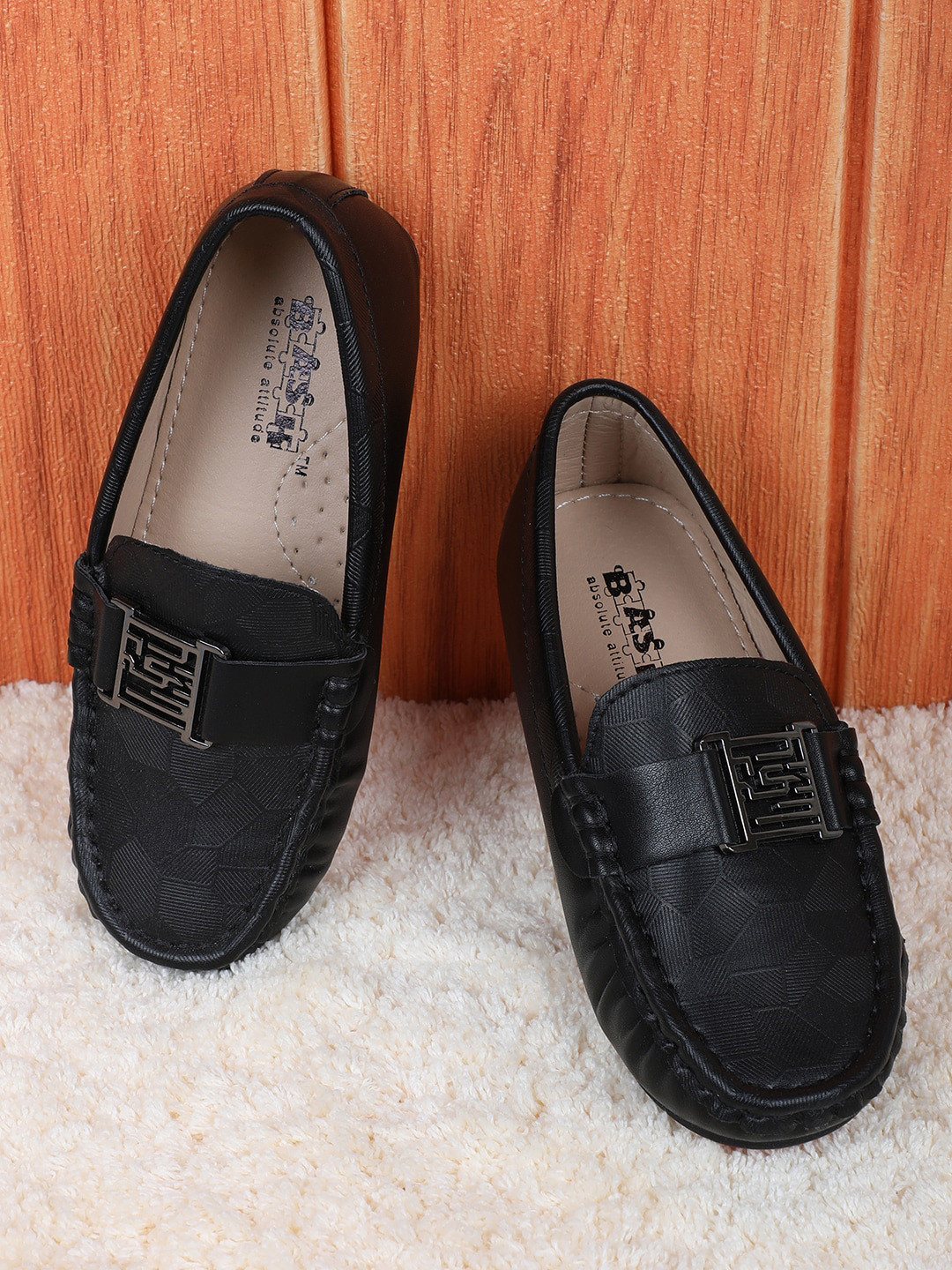 

Baby Moo Boys Embellished Textured Comfort Insole Horsebit Loafers, Black
