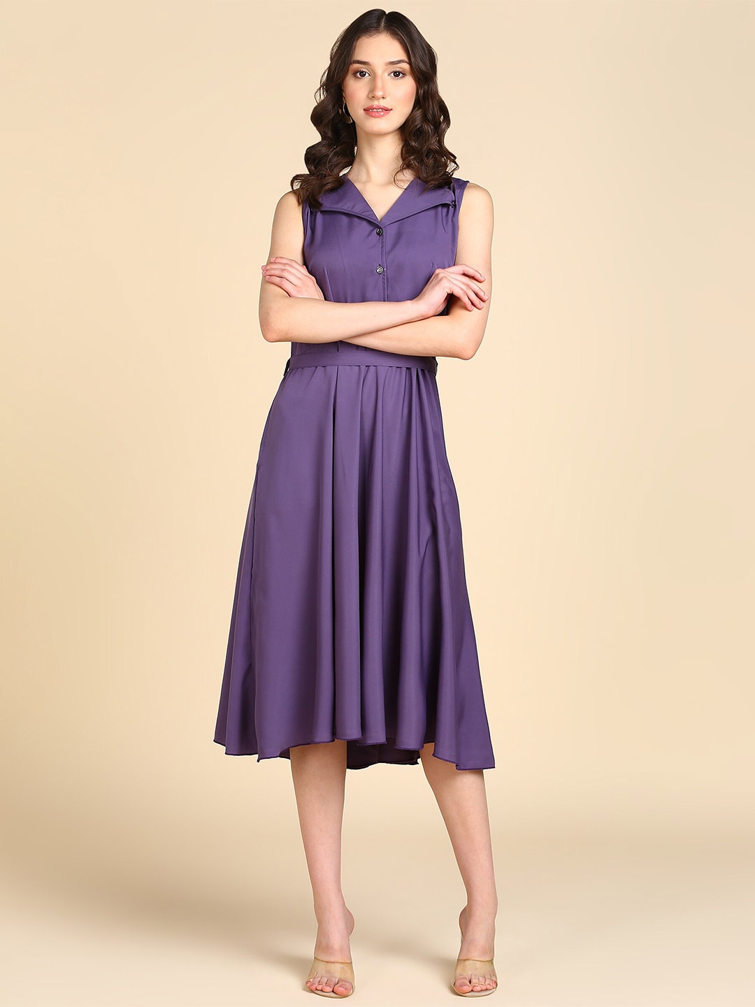 

Rudraaksha Creations Shirt Collar Fit & Flare Dress, Purple