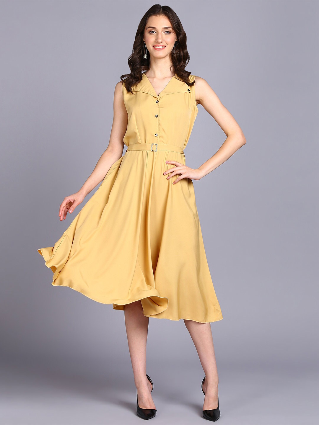 

Rudraaksha Creations Shirt Collar Fit & Flare Dress, Yellow