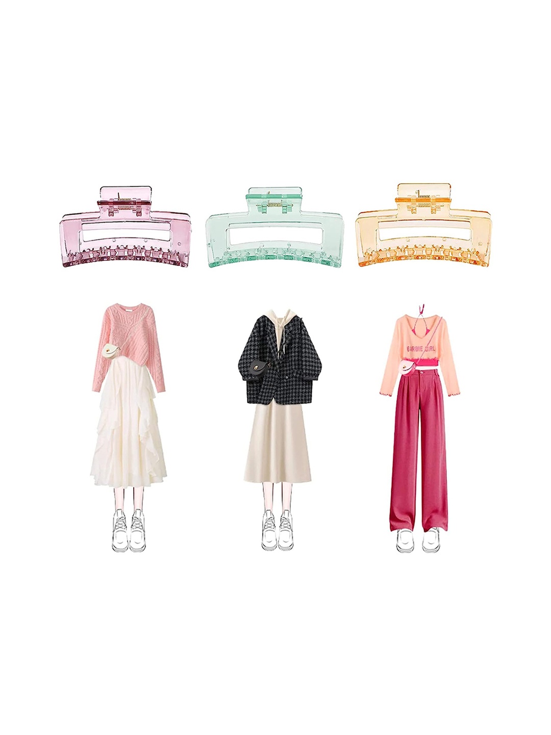 

CHRONEX Set of 3 Claw Clips, Pink