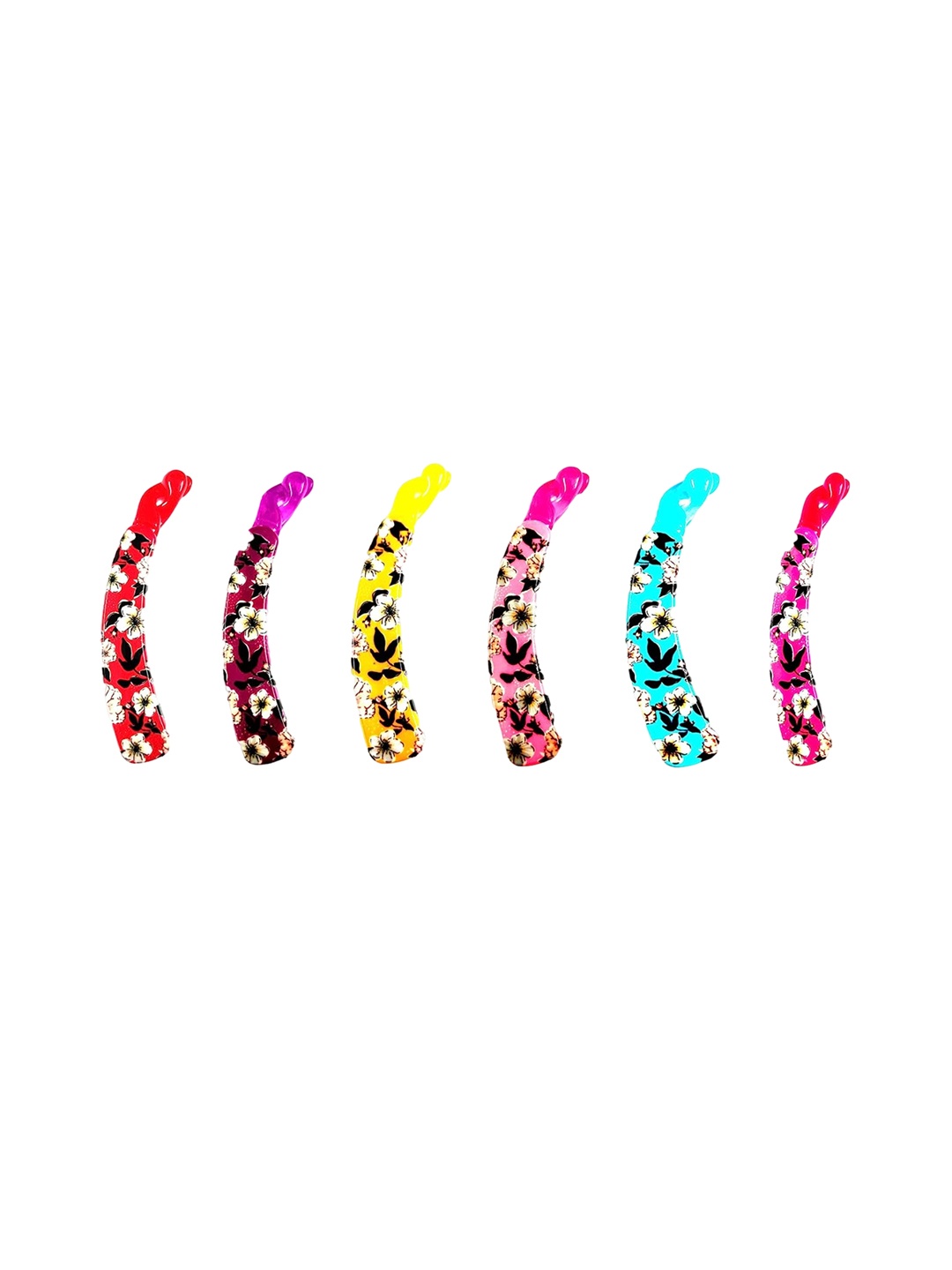 

CHRONEX Set of 6 Floral Printed Banana Clips, Red