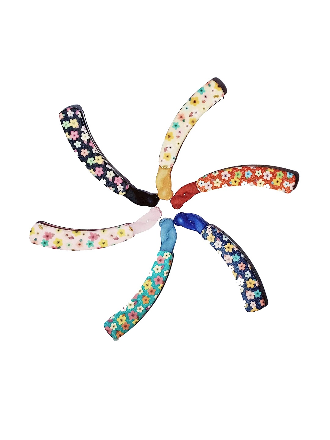 

CHRONEX Women Set of 6 Floral Printed Banana Clips, Black
