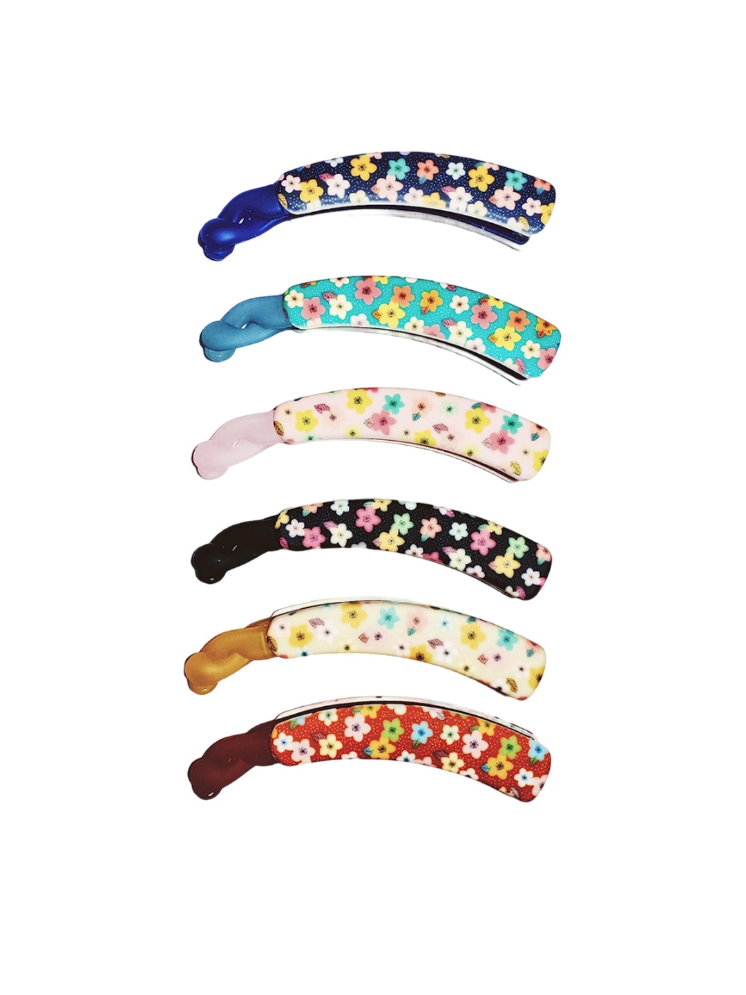 

CHRONEX Women Set of 6 Floral Printed Banana Clips, Blue
