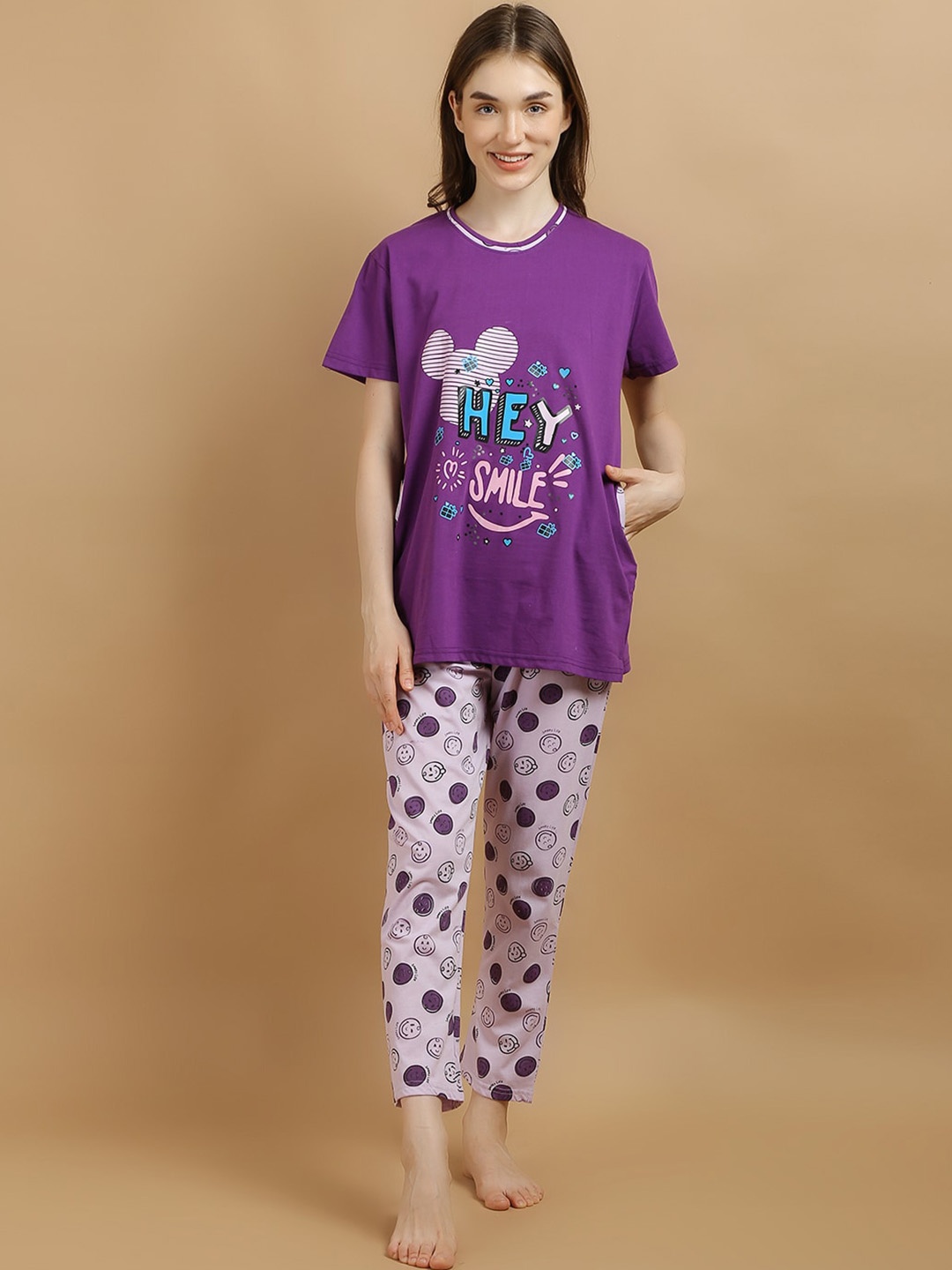 

Lugo Graphic Printed Night Suit, Purple