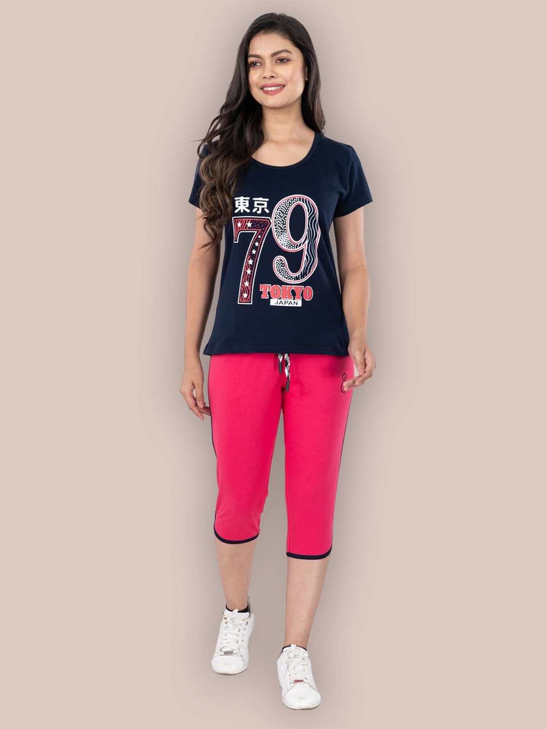 

StyleAOne Women Pink & Green Printed T-Shirt with Capris