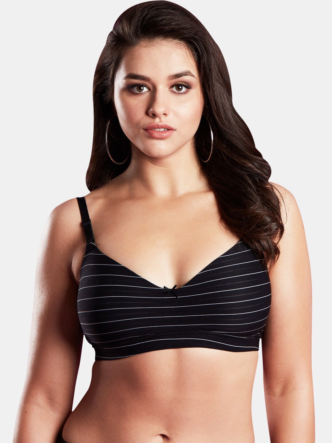 

Dazzle Striped All Day Comfort Medium Coverage Lightly Padded Seamless T-shirt Bra, Black