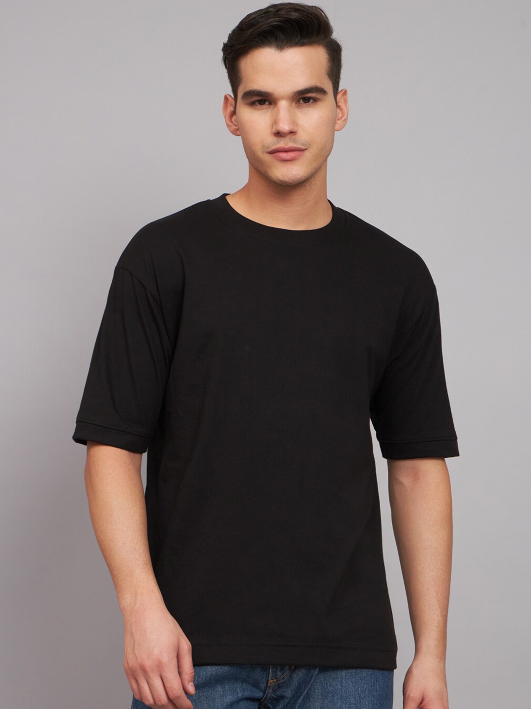 

Imsa Moda Drop-Shoulder Sleeves Cotton Oversized T-shirt, Black