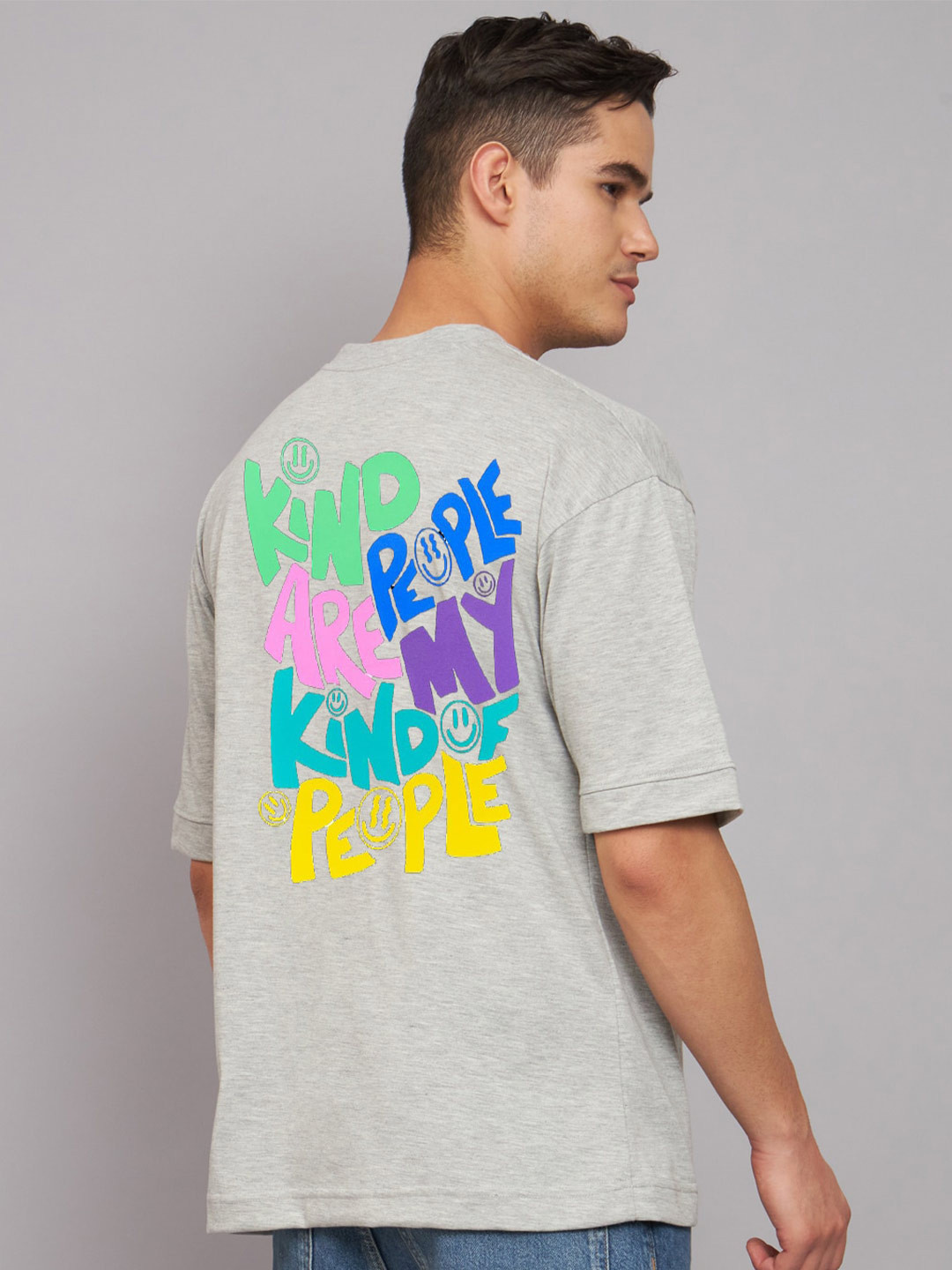 

Imsa Moda Typography Printed Longline Cotton T-shirt, Grey
