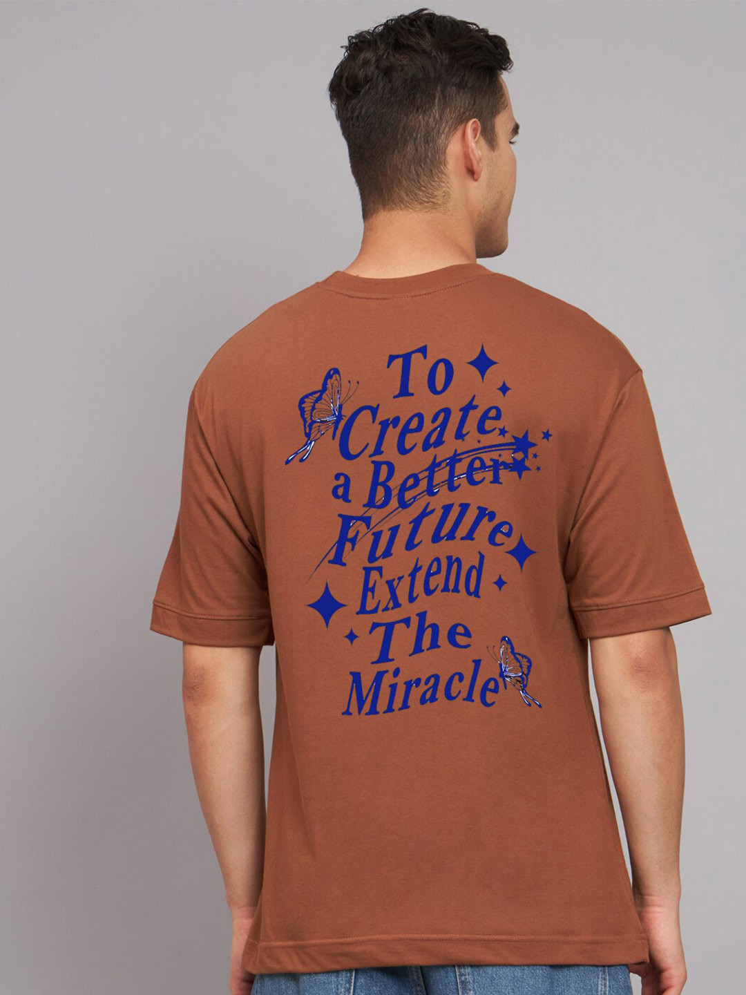 

Imsa Moda Typography Printed Oversized Cotton T-shirt, Coffee brown
