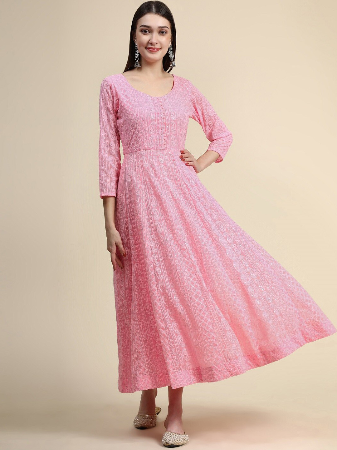 

KALINI Chikankari Embroidered Georgette Anarkali Kurta, Pink
