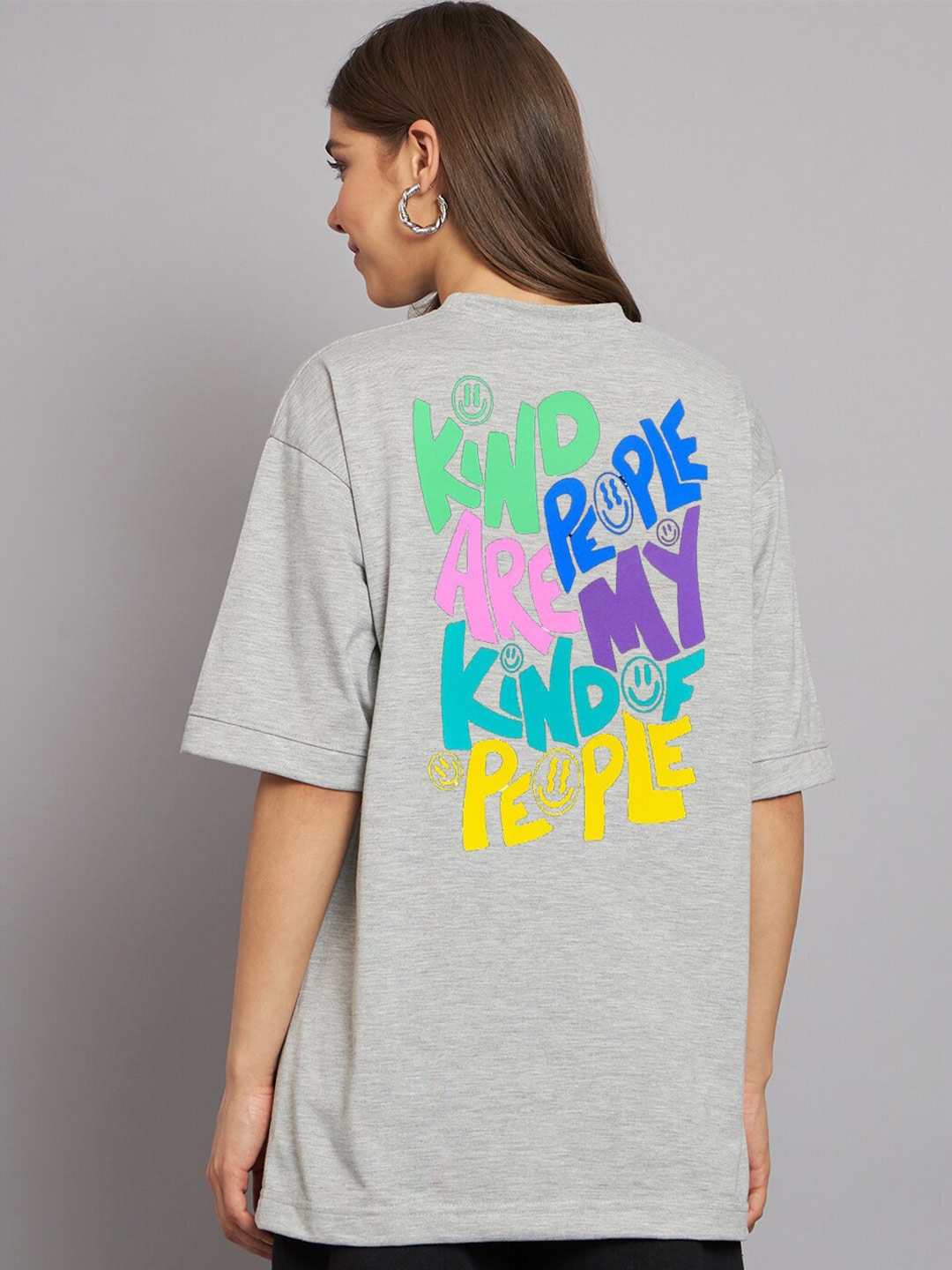 

Imsa Moda Typography Printed Oversized Longline Cotton T-shirt, Grey