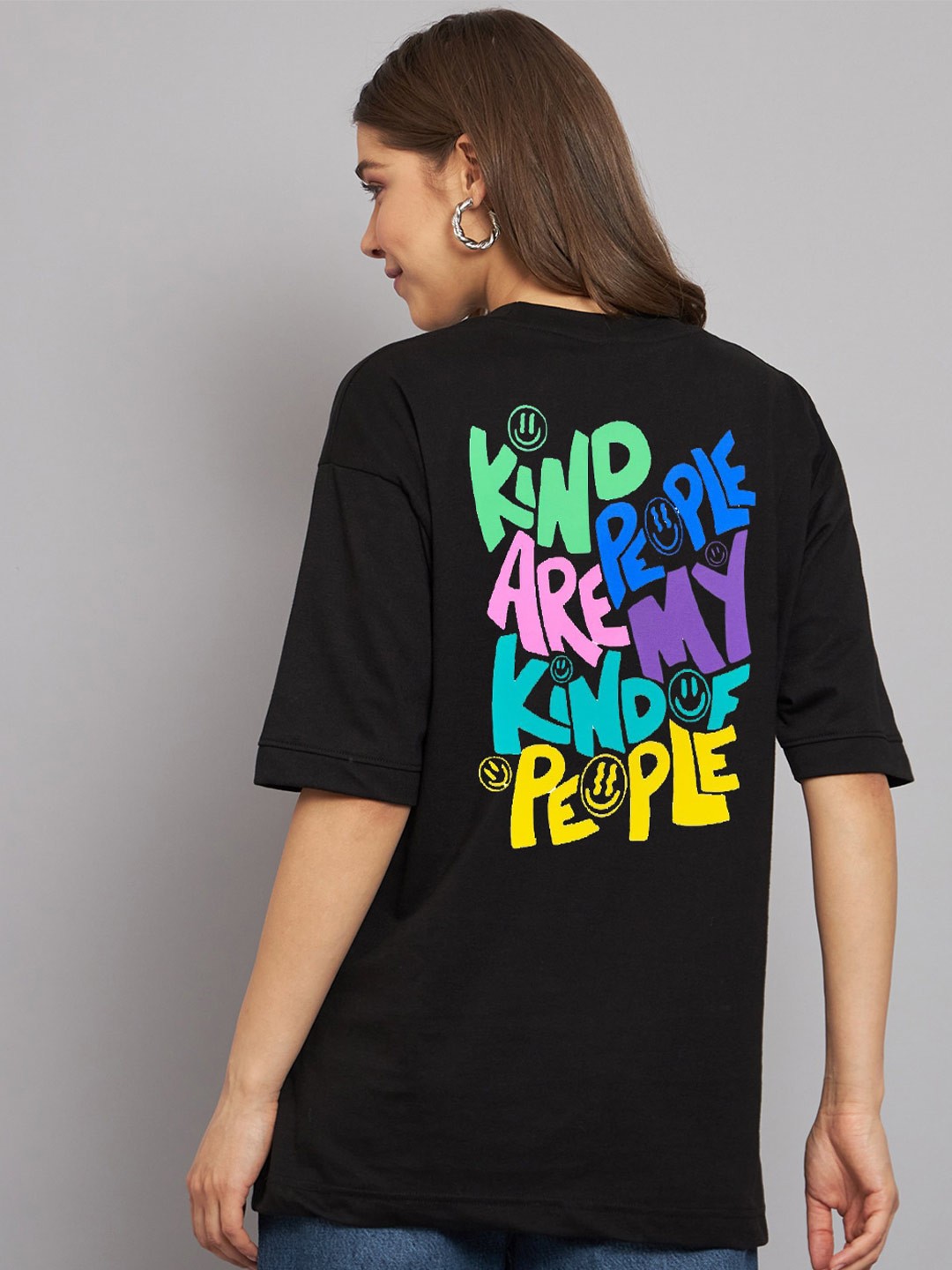 

Imsa Moda Typography Printed Drop Shoulder Sleeves Cotton Oversized Longline T-shirt, Black
