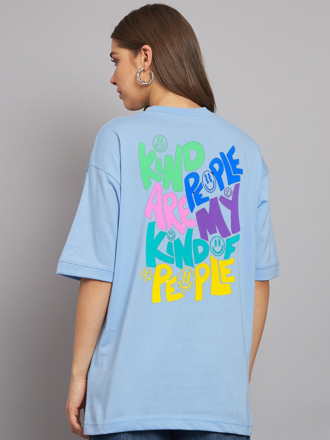 Imsa Moda Typography Printed Oversized Cotton T-shirt, Blue