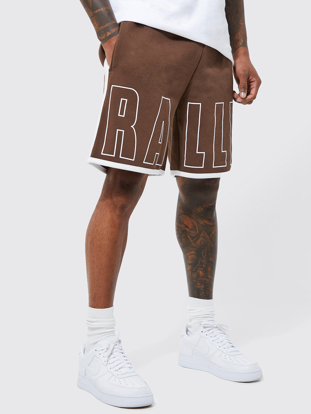 

boohooMAN Typography Printed Loose Fit Shorts, Brown