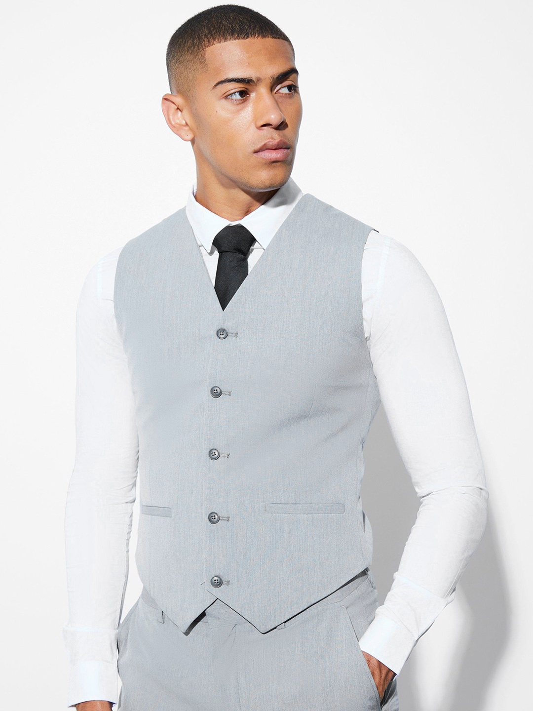 

boohooMAN Skinny Fit Formal Waistcoat, Grey