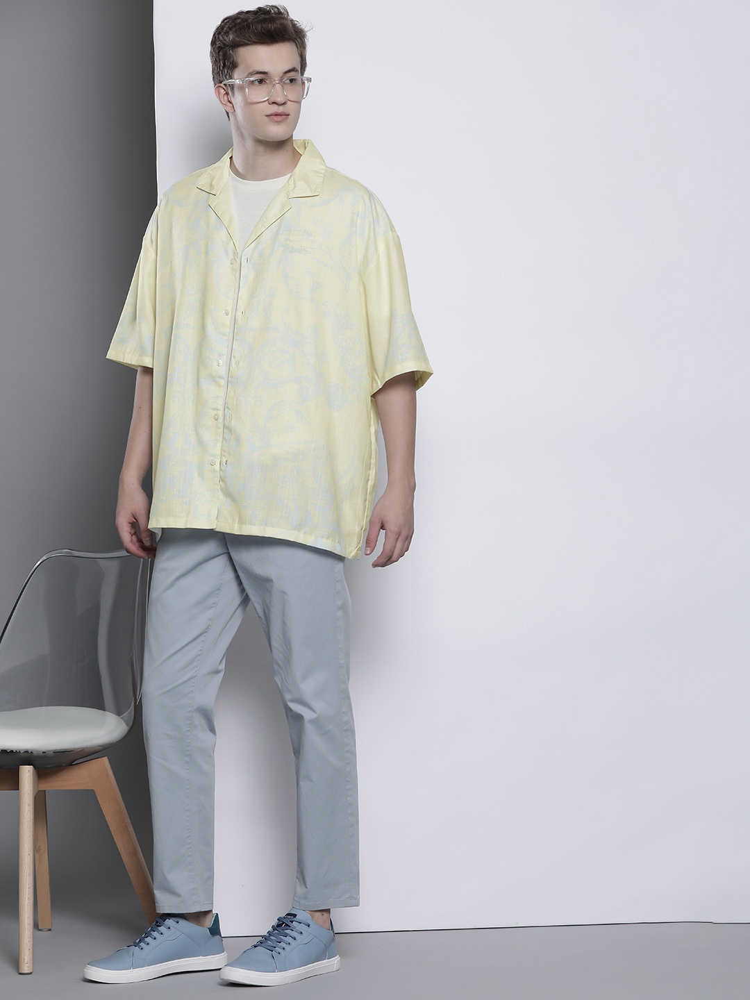 

boohooMAN Floral Print Oversized Casual Shirt, Yellow