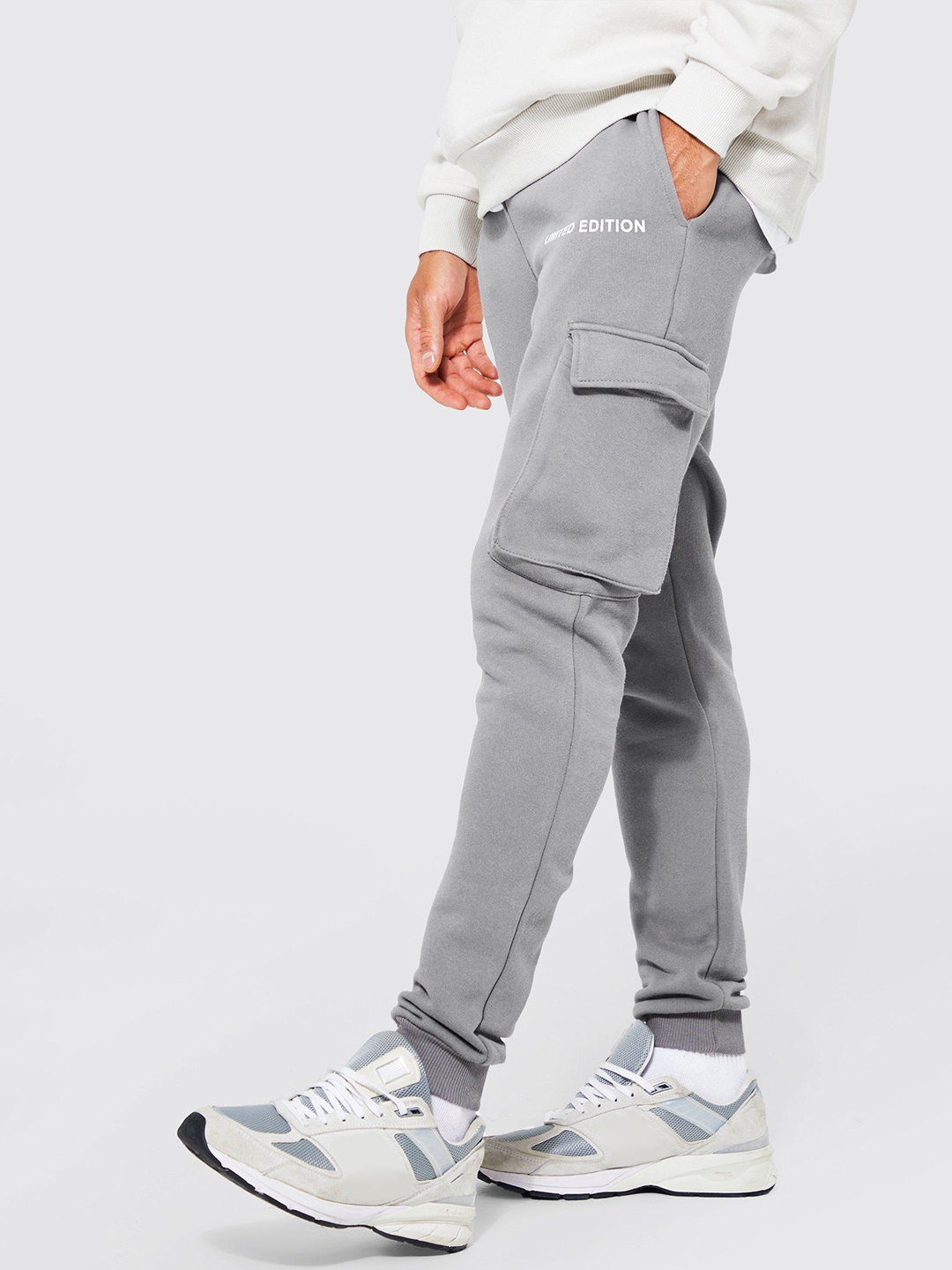 

boohooMAN Skinny Fit Cargo Style Joggers, Grey