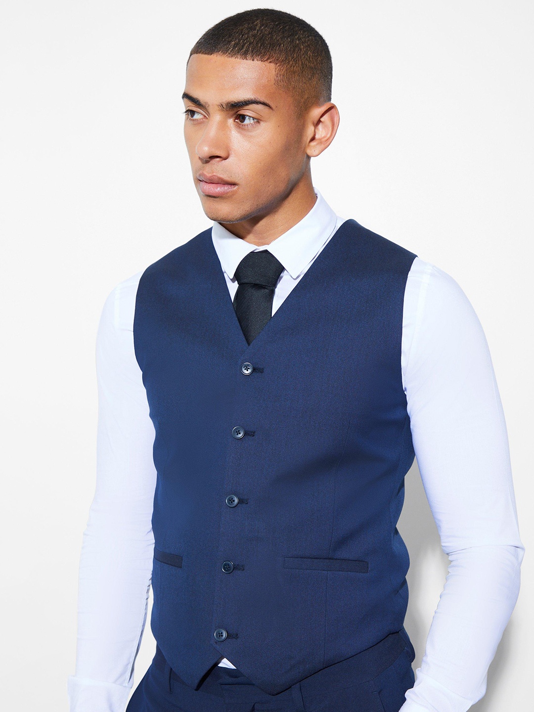 

boohooMAN Skinny Fit Formal Waistcoat, Navy blue