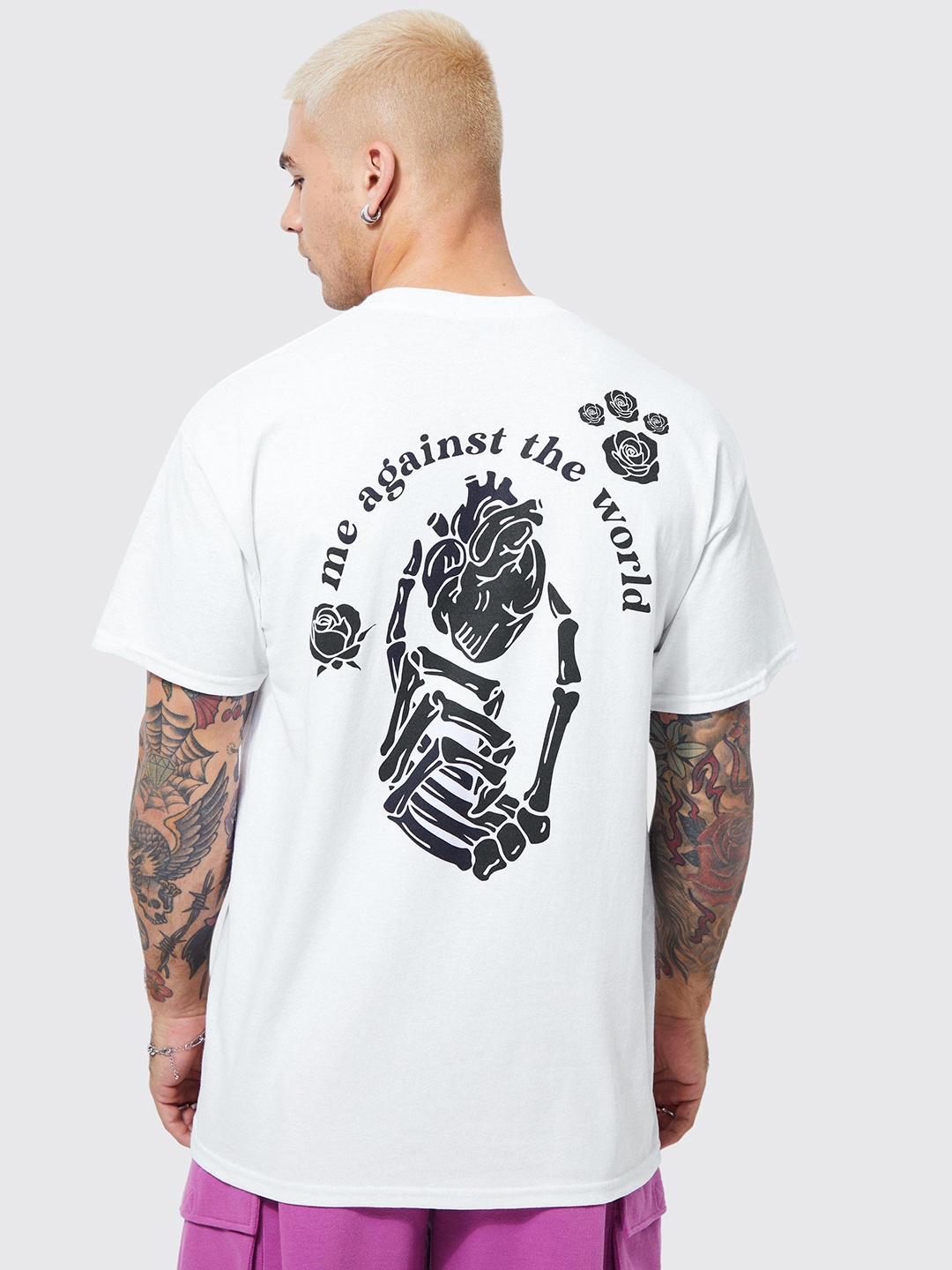 boohooMAN Printed Pure Cotton Oversized T-shirt, White