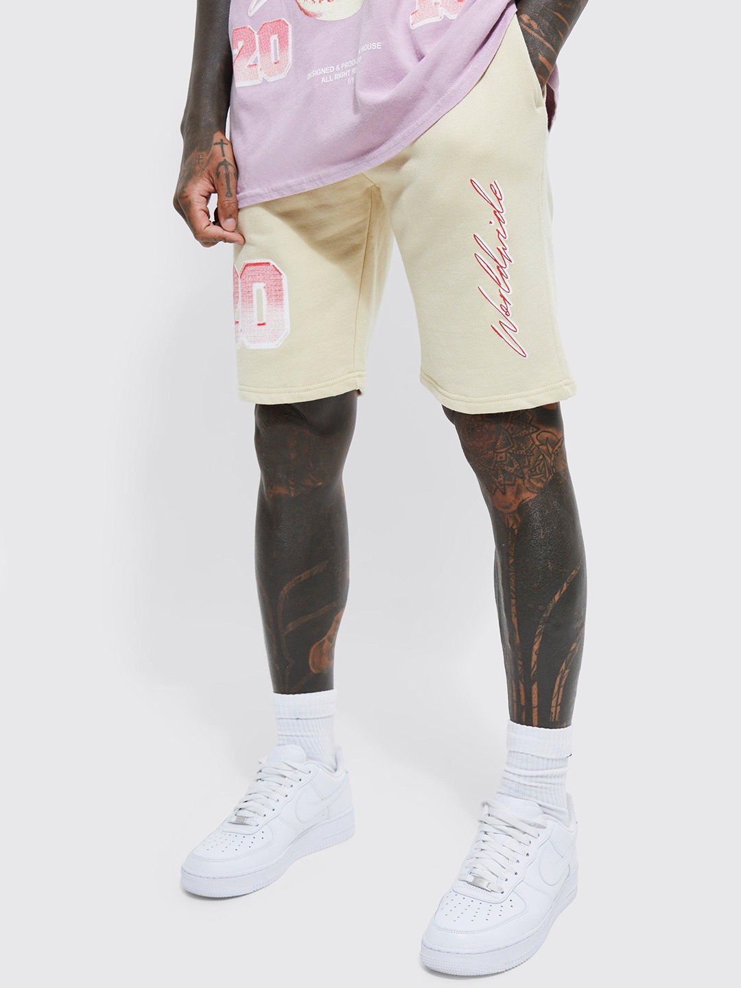 

boohooMAN Cotton Printed Shorts, Beige