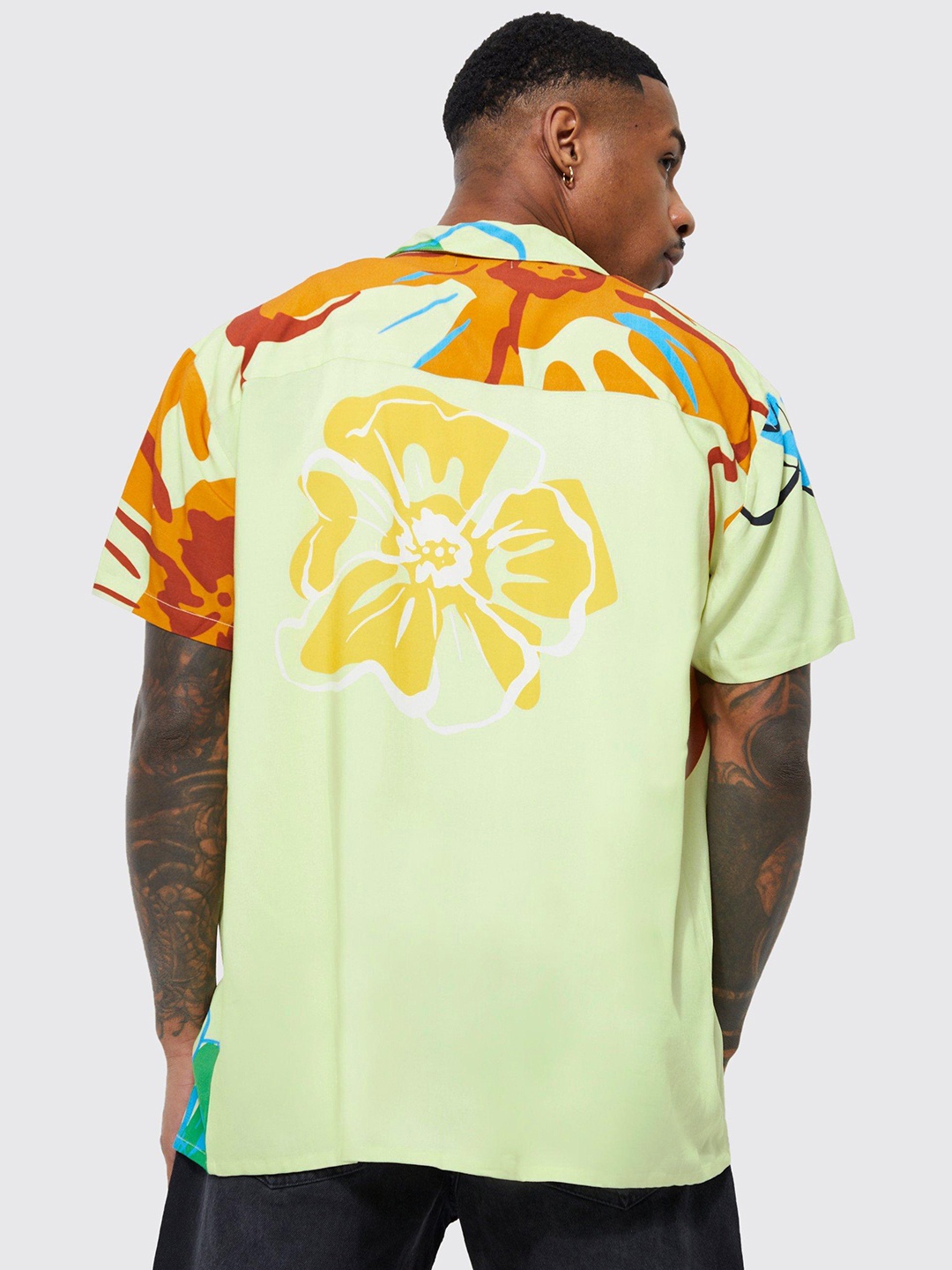 boohooMAN Floral Print Oversized Shirt, Green