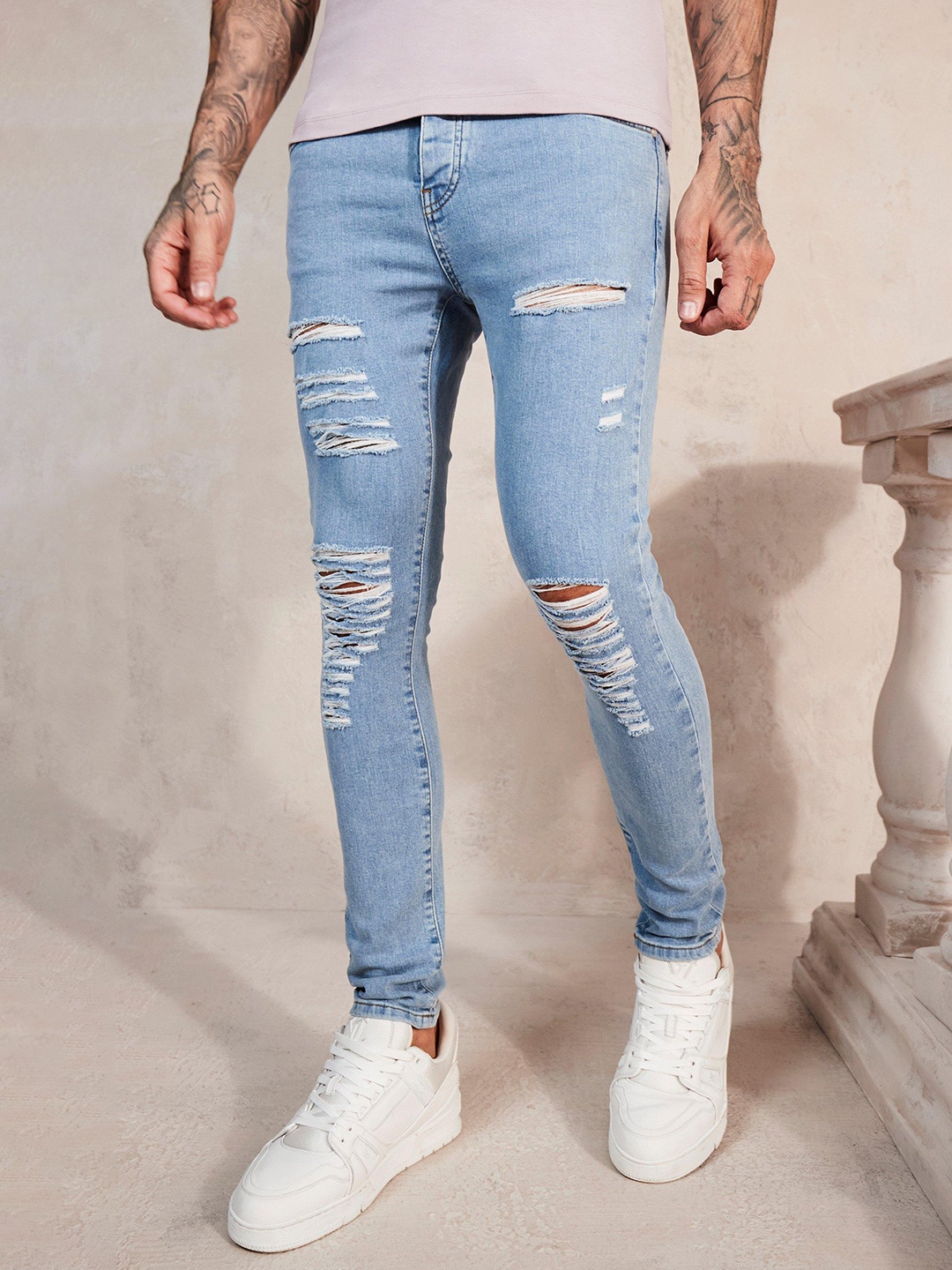 

boohooMAN Super Skinny Fit Mildly Distressed Stretchable Jeans, Blue