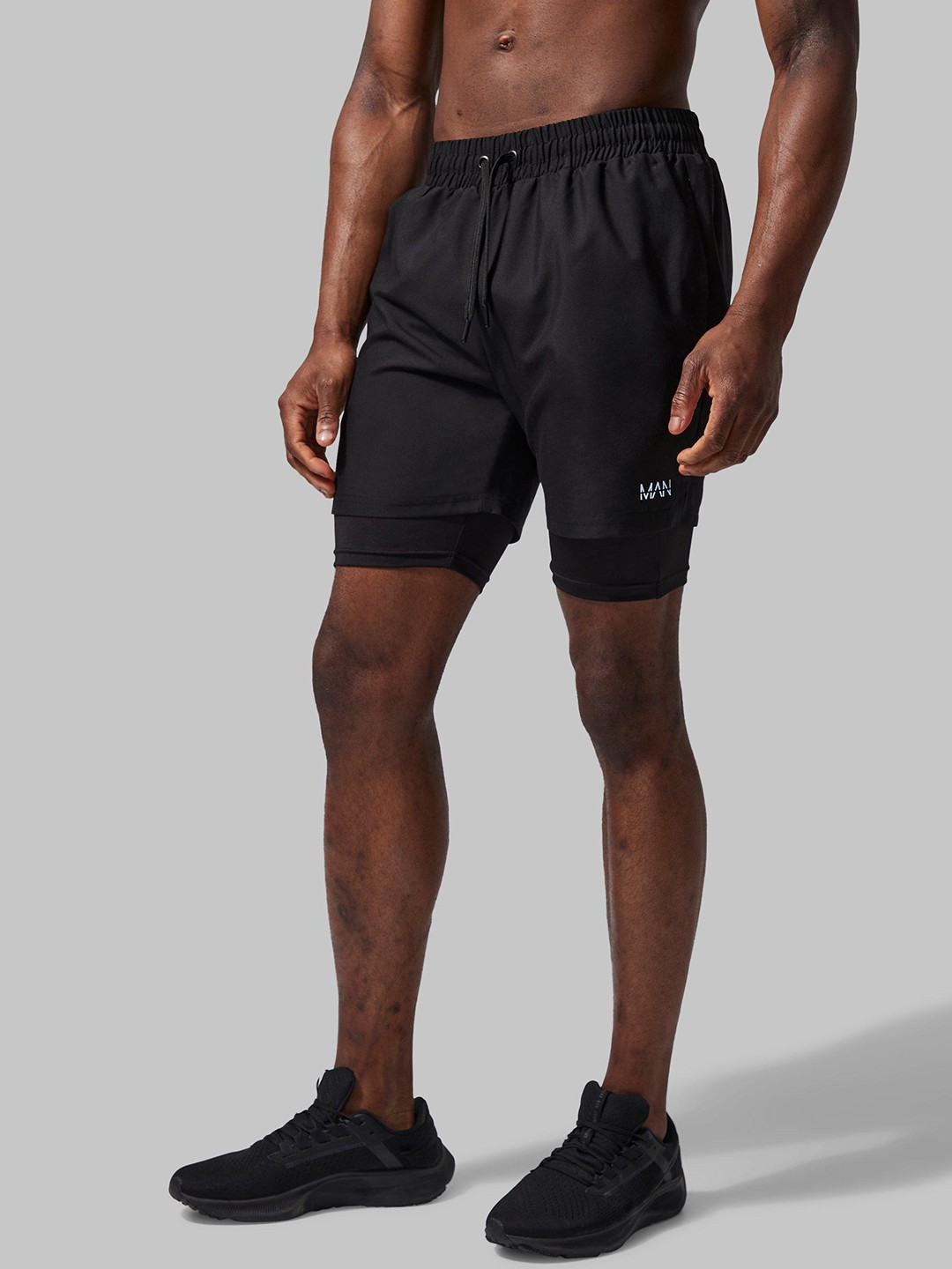 

boohooMAN Active Performance 2-in-1 Swim Shorts, Black