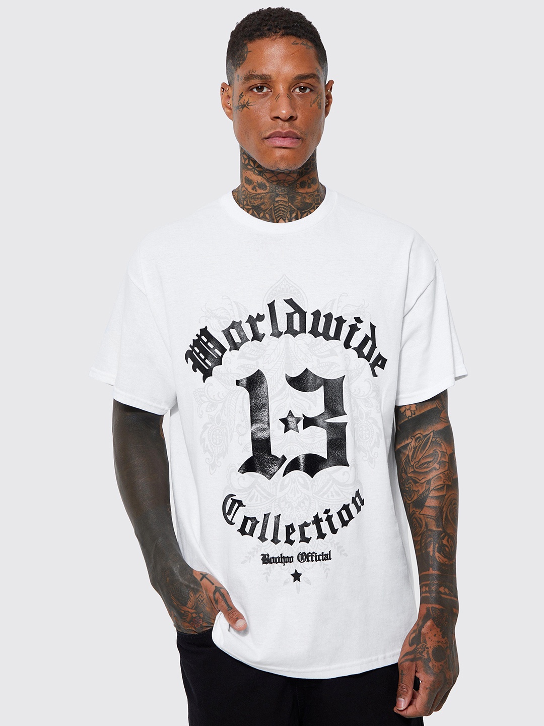 

boohooMAN Typography Printed Pure Cotton Oversized T-shirt, White