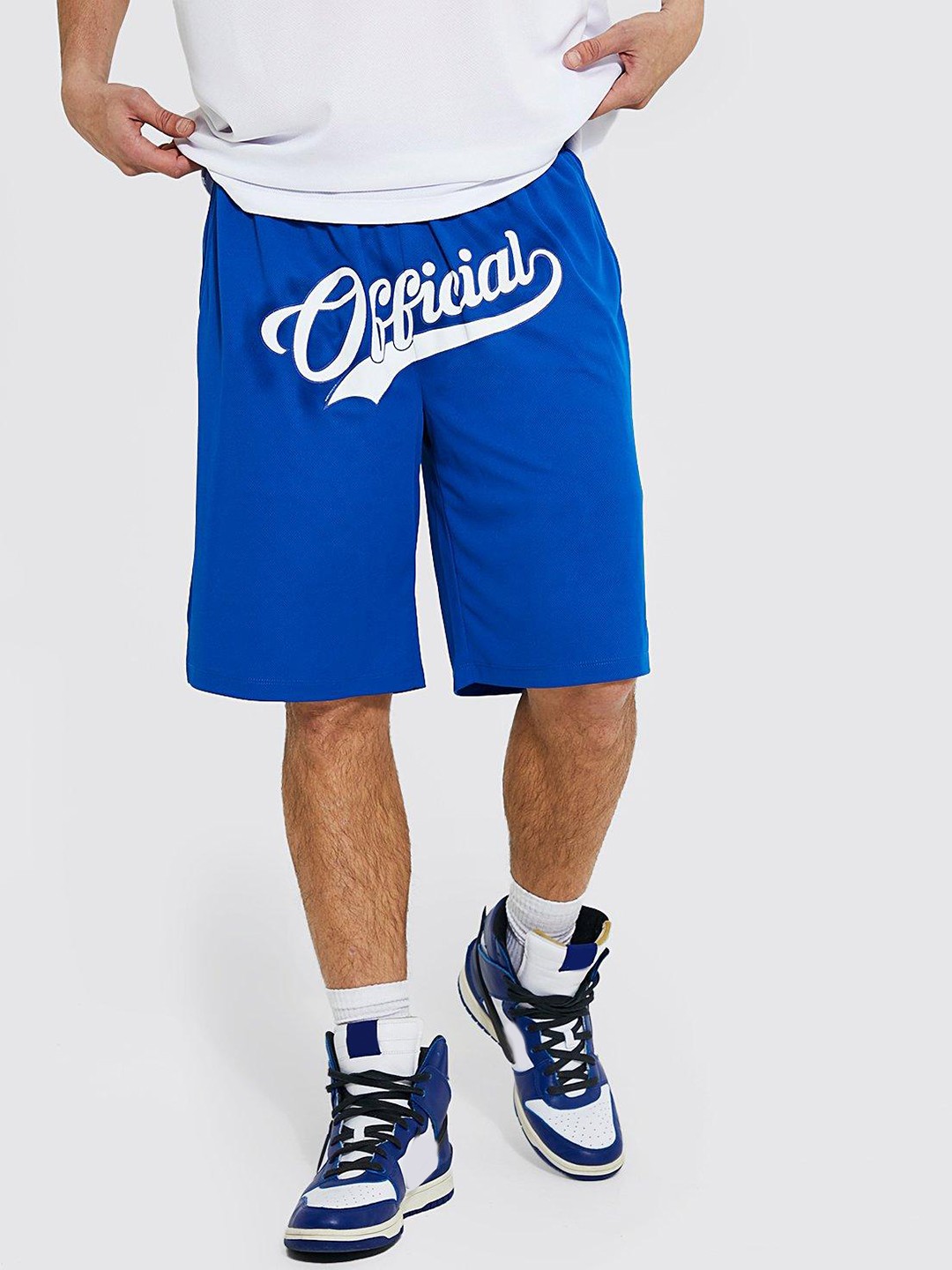 

boohooMAN Typography Printed Basketball Short, Blue