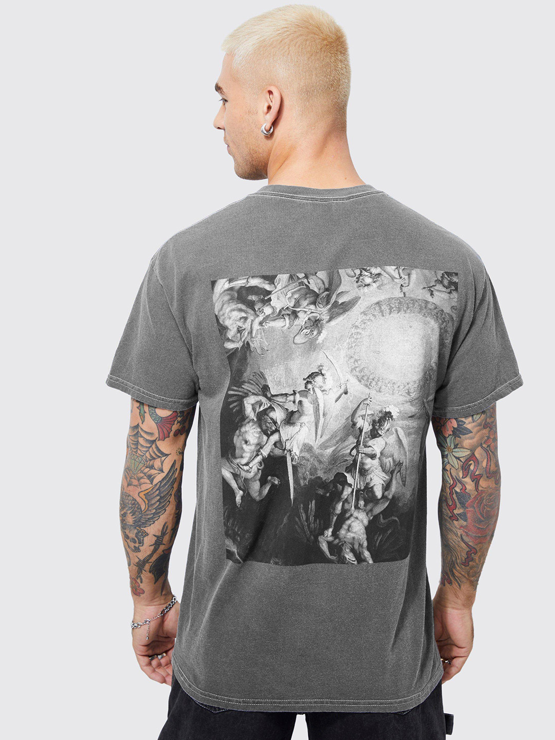 

boohooMAN Printed Pure Cotton T-shirt, Grey