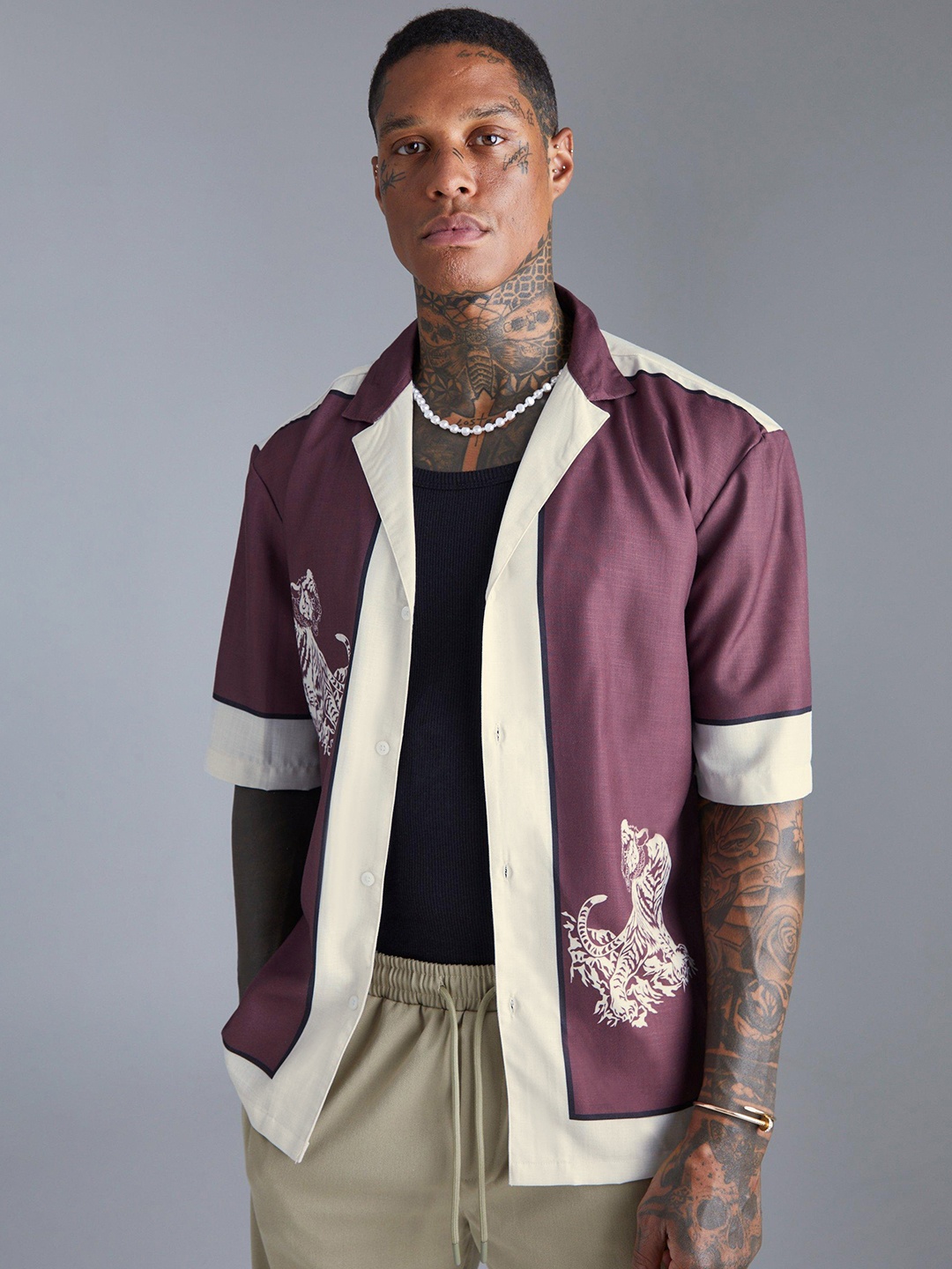 

boohooMAN Printed Casual Shirt, Purple