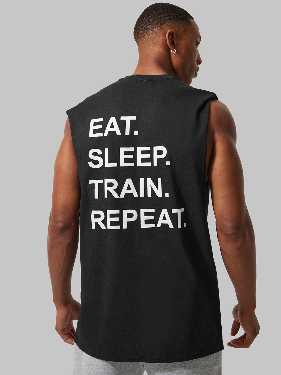 

boohooMAN Printed Back Pure Cotton Longline T-shirt, Black