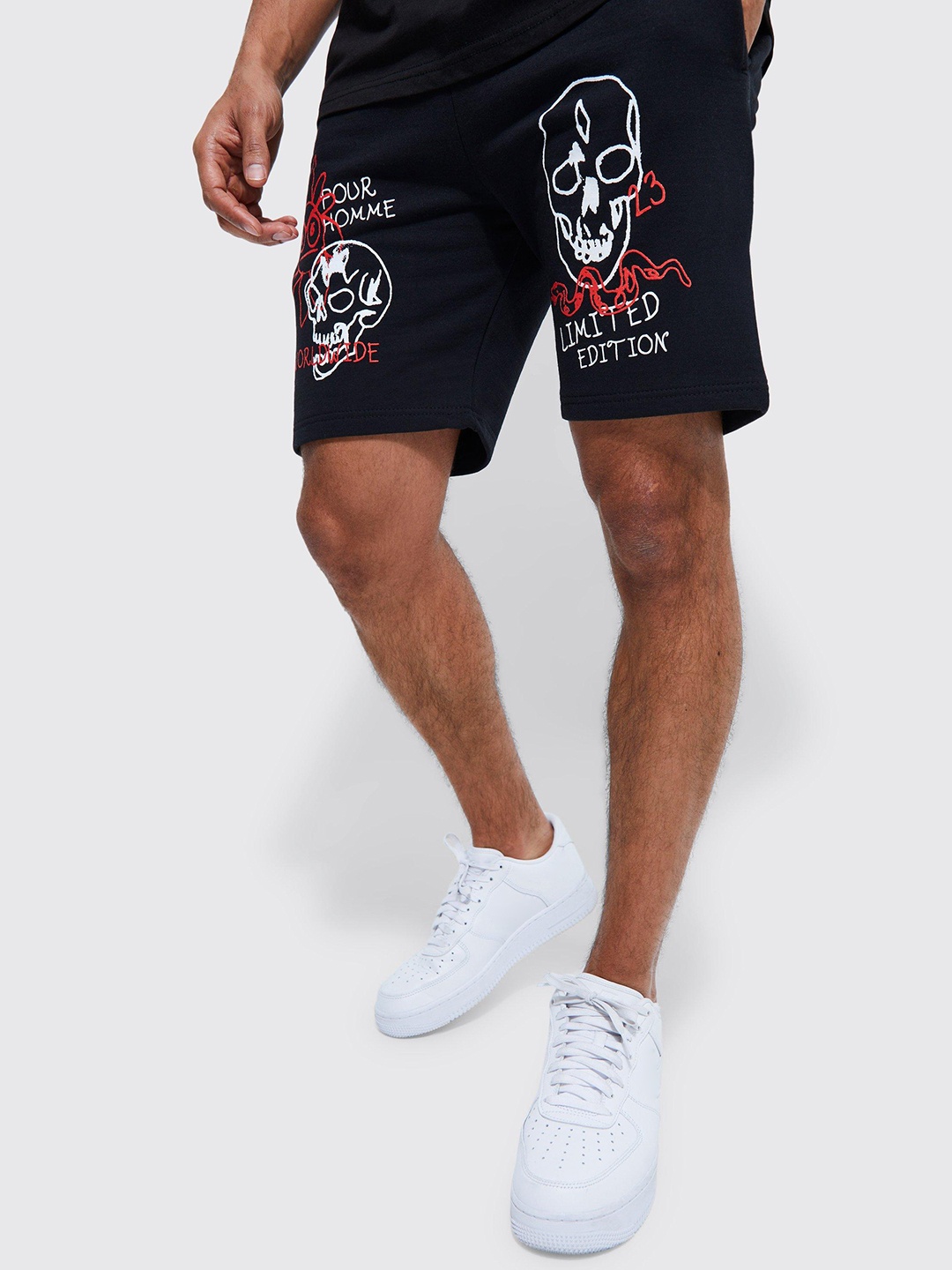 

boohooMAN Conversational Printed Shorts, Black