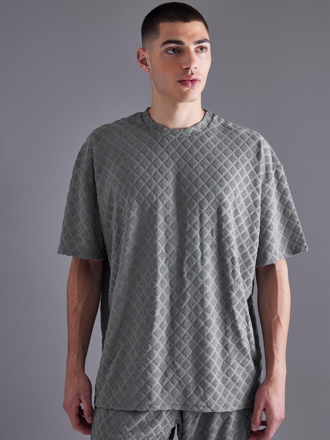 

boohooMAN Textured Oversized T-shirt, Grey