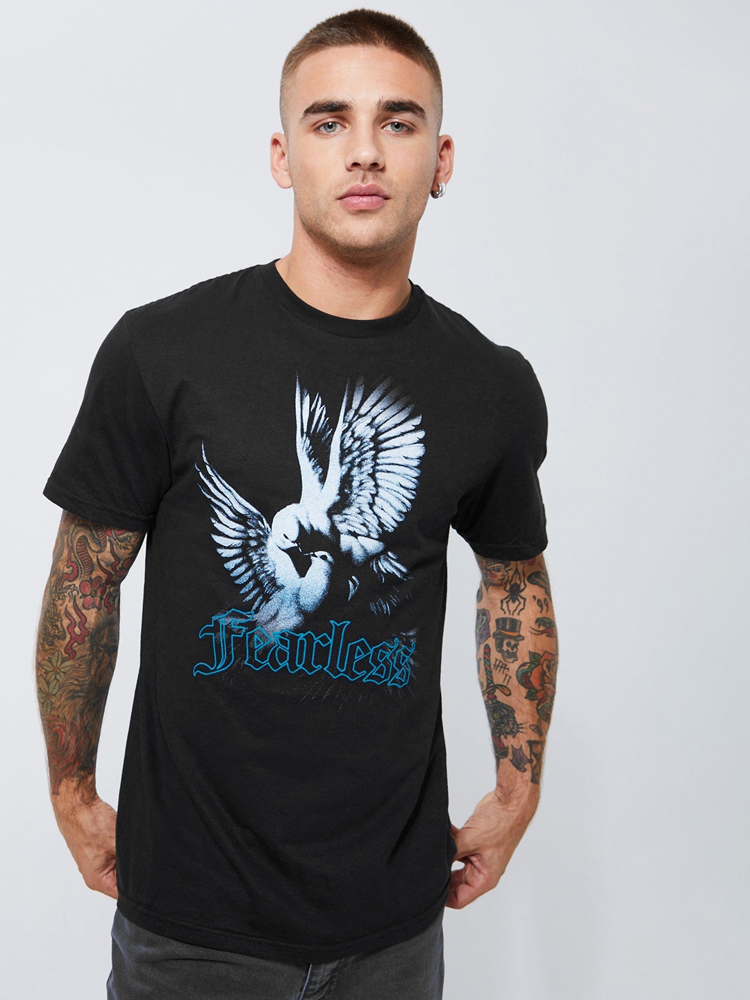 

boohooMAN Pure Cotton Printed Slim Fit T-shirt, Black