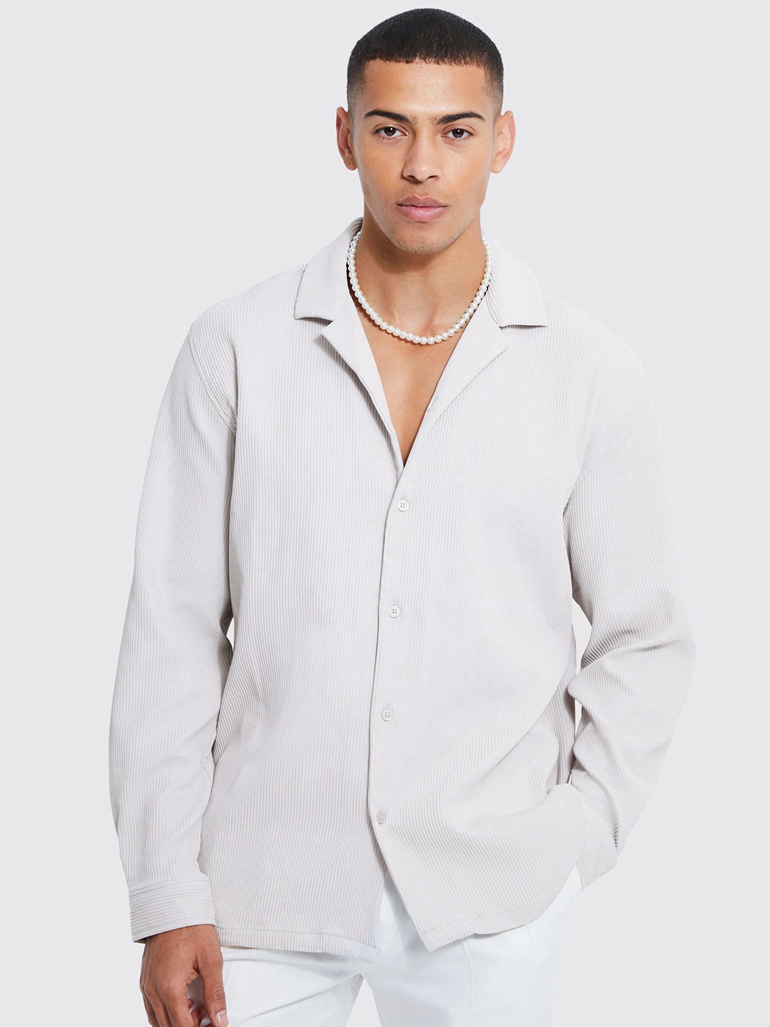 

boohooMAN Opaque Casual Oversized Pleated Shirt, Grey