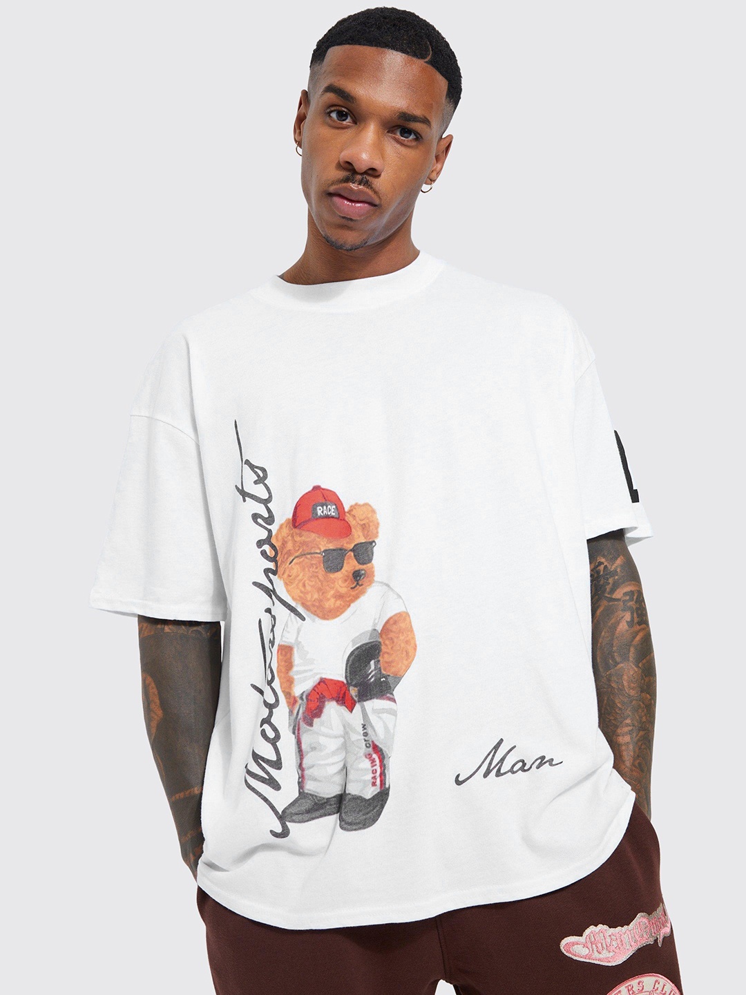 

boohooMAN Coversational Print Pure Cotton Oversized T-shirt, White