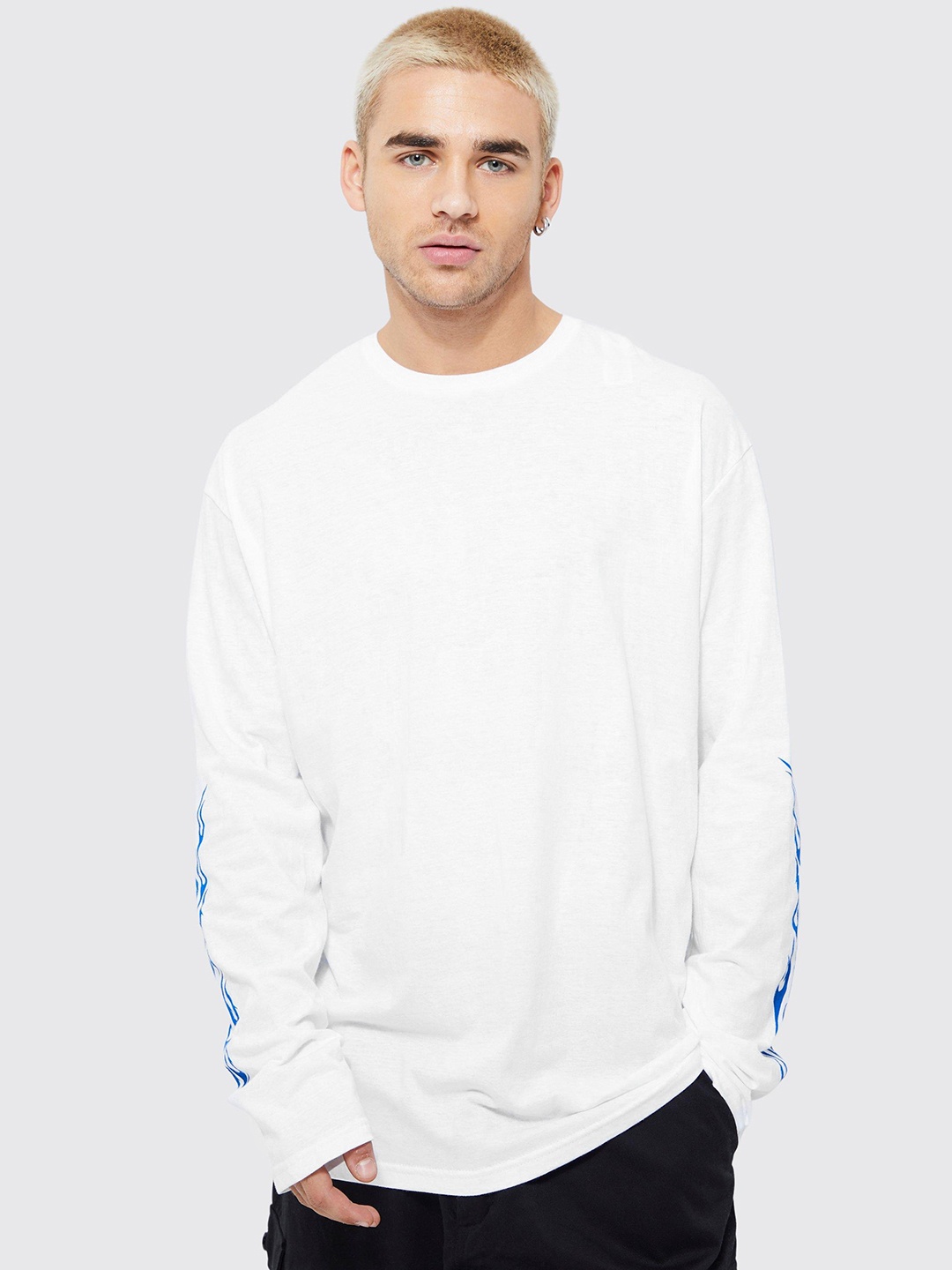 

boohooMAN Oversized Drop-Shoulder Sleeves Pure Cotton Longline T-shirt, White