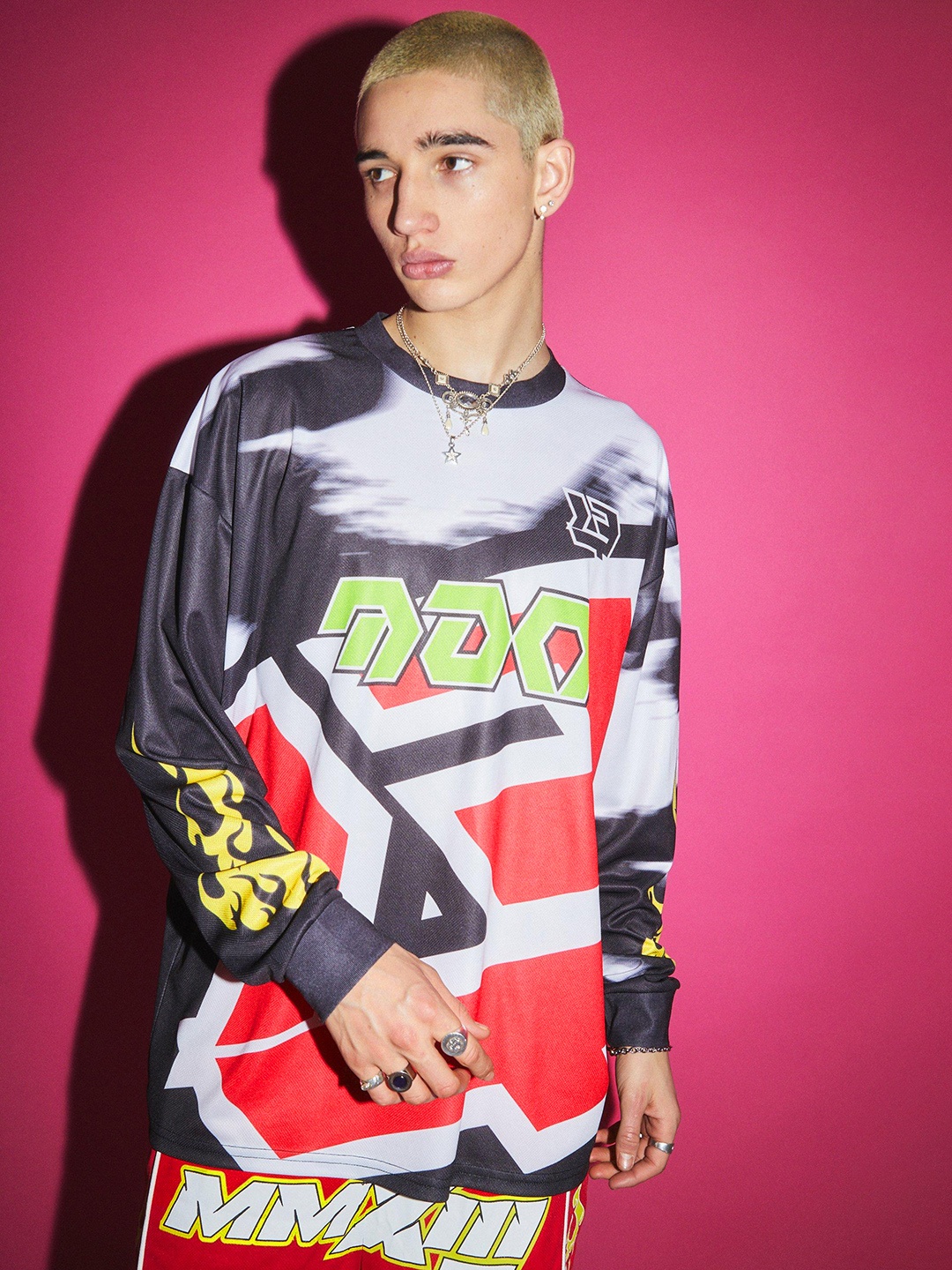

boohooMAN Dyed Printed Drop-Shoulder Sleeves Oversized T-shirt, Black