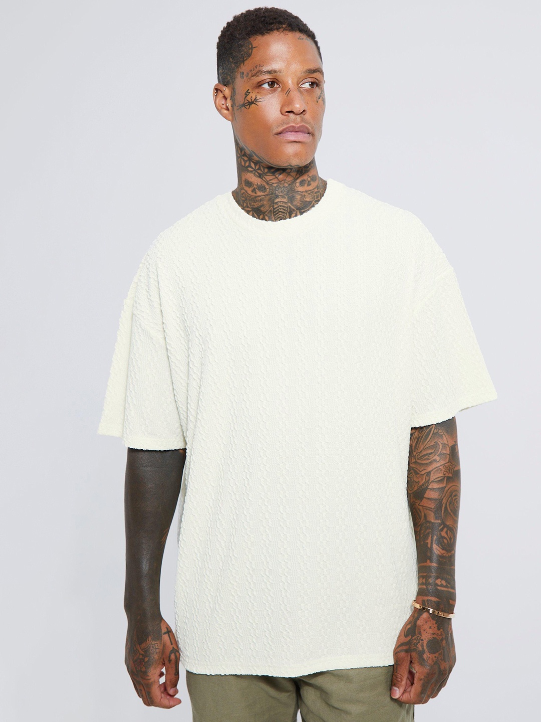 

boohooMAN Oversized Textured T-shirt, Off white