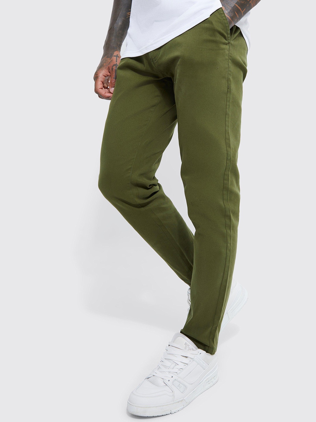 

boohooMAN Slim Fit Chinos Trousers, Olive