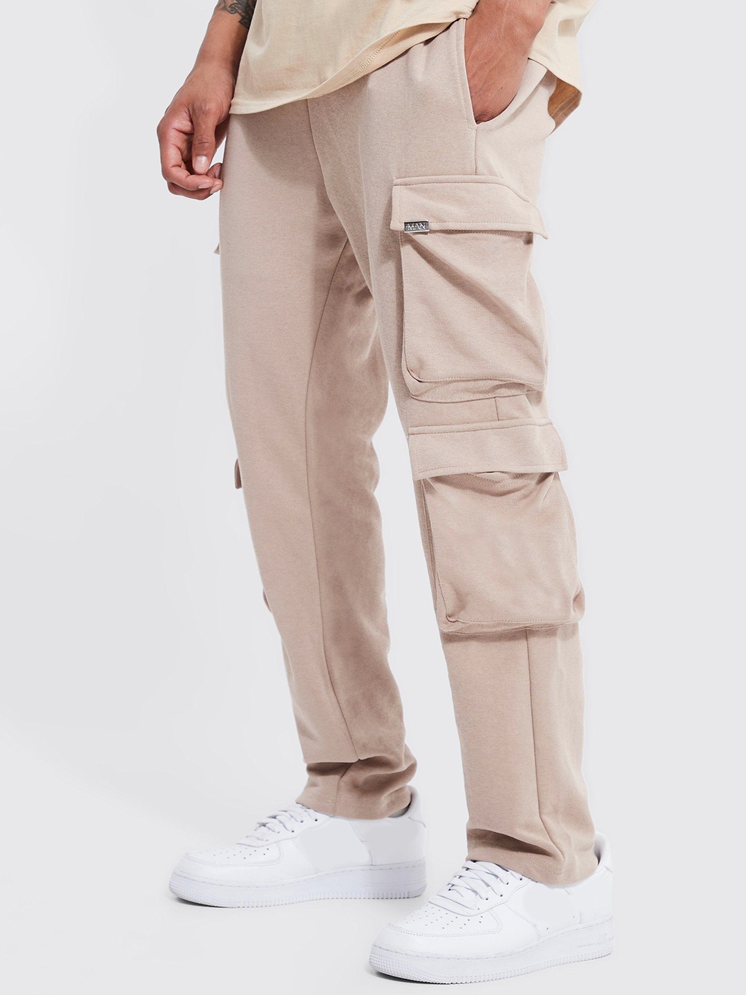 

boohooMAN Slim Fit Cargos Trousers, Beige