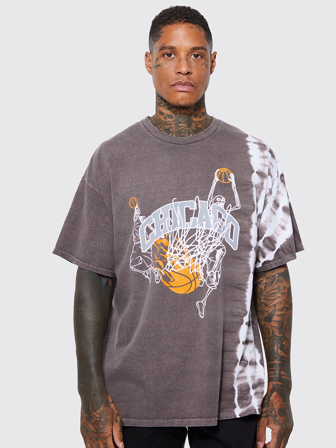 

boohooMAN Typography Printed Pure Cotton Oversized T-shirt, Brown