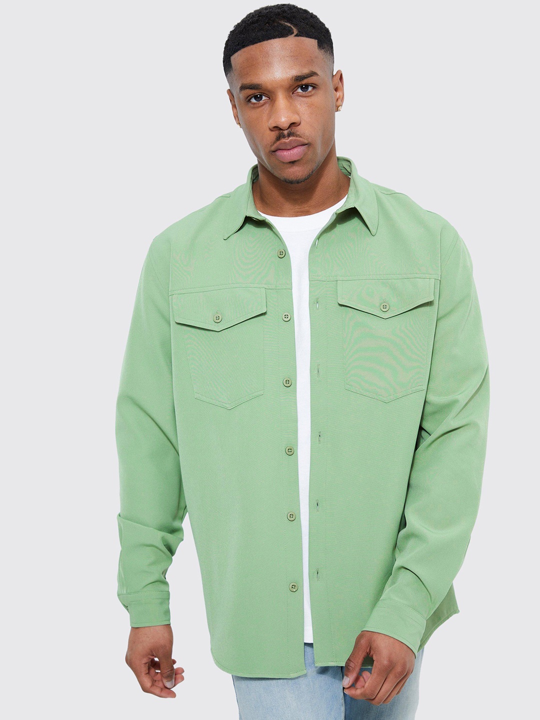 

boohooMAN Opaque Smart Utility Stretch Shacket, Green