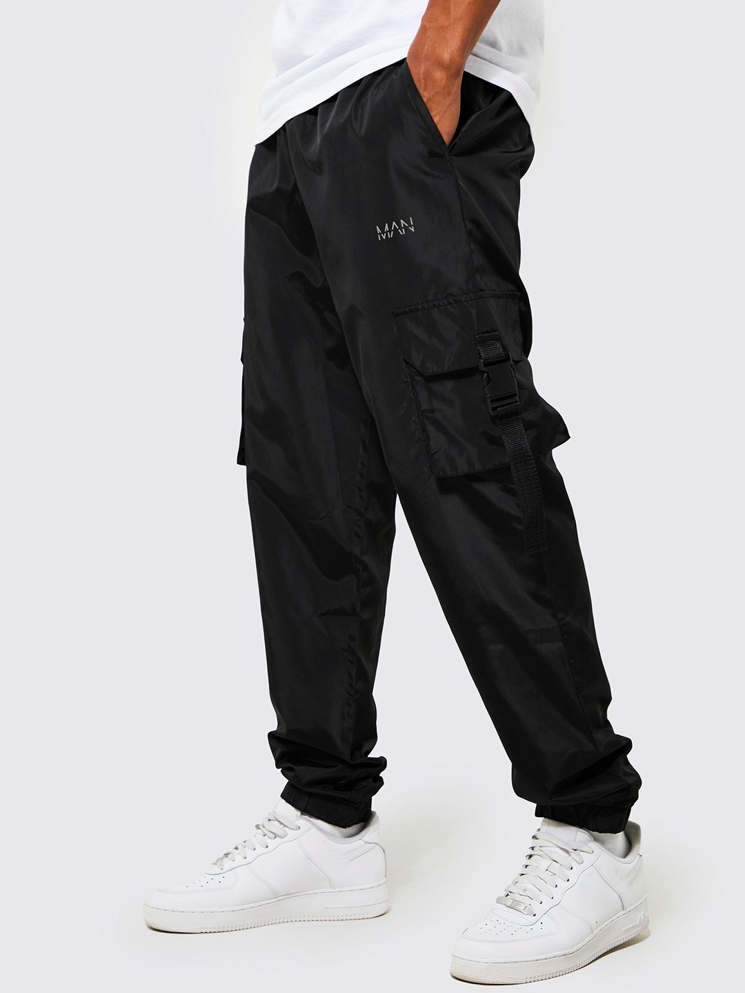 

boohooMAN Slim Fit Cargo Style Joggers, Black