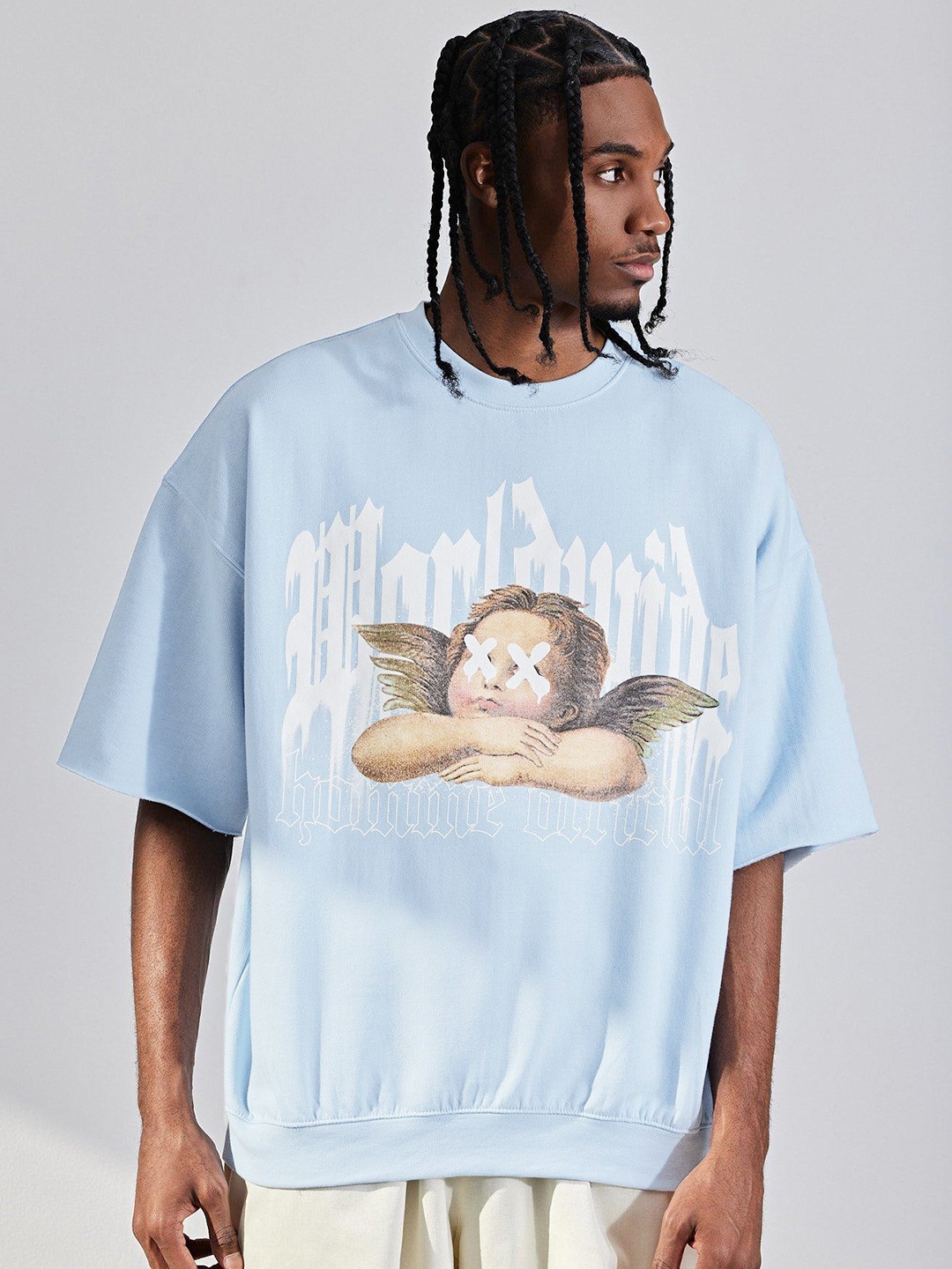 

boohooMAN Oversized Printed Back Drop-Shoulder Sleeves Sweatshirt, Blue