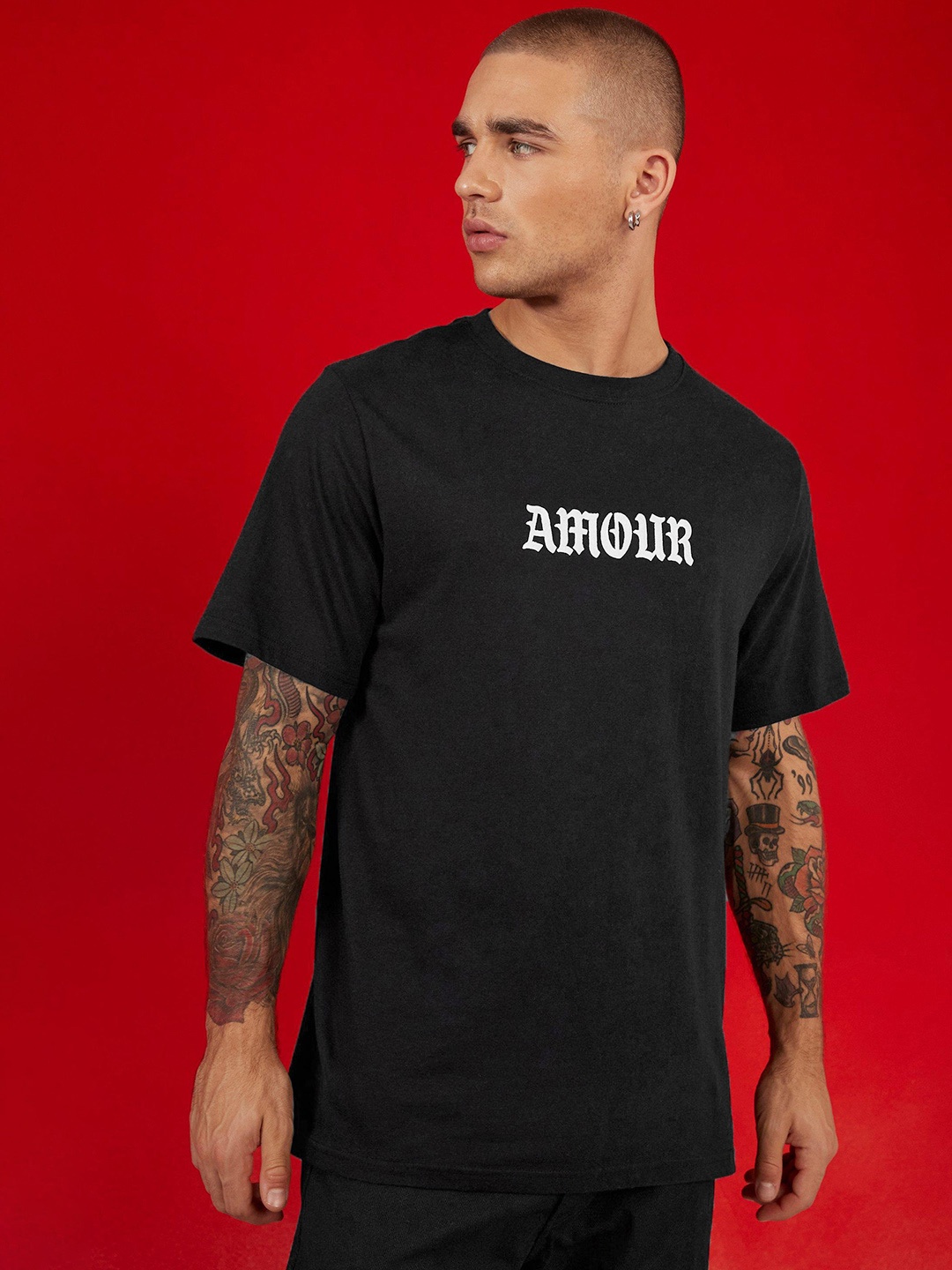 

boohooMAN Typography Printed Detail Pure Cotton T-shirt, Black